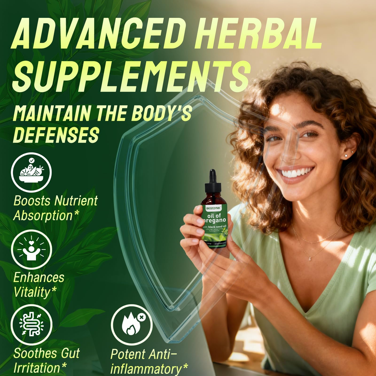 BIOZQYNK Oregano Oil & Black Seed Oil Liquid Supplement back view
