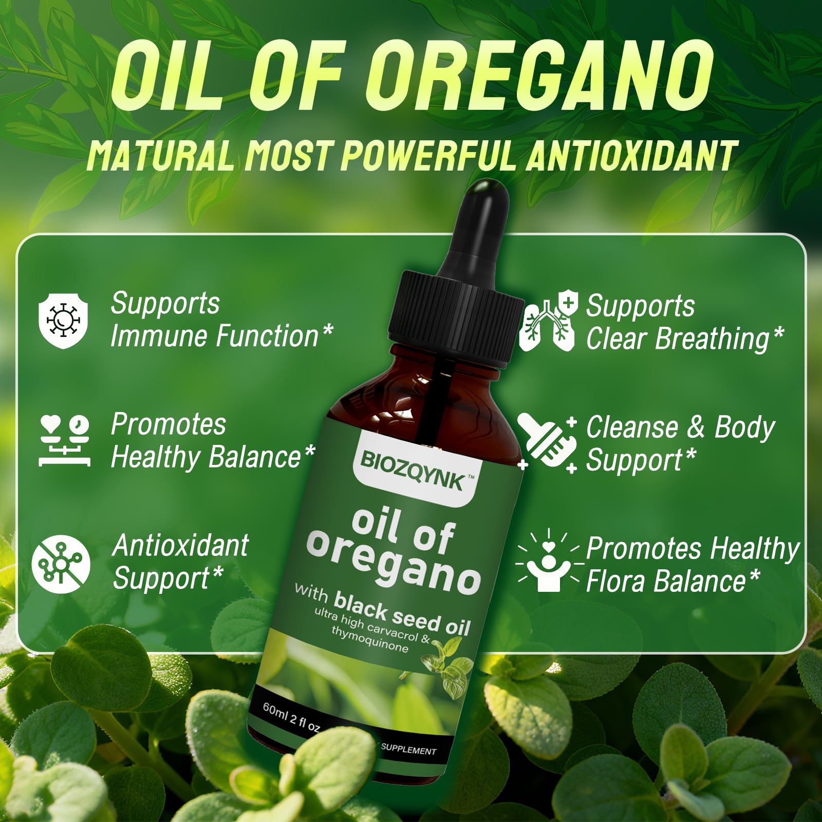 BIOZQYNK Oregano Oil & Black Seed Oil Liquid Supplement dropper