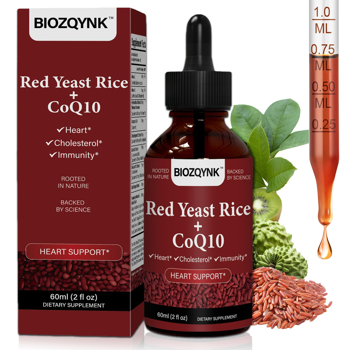 BIOZQYNK Red Yeast Rice Liquid Drops 30ml bottle front view