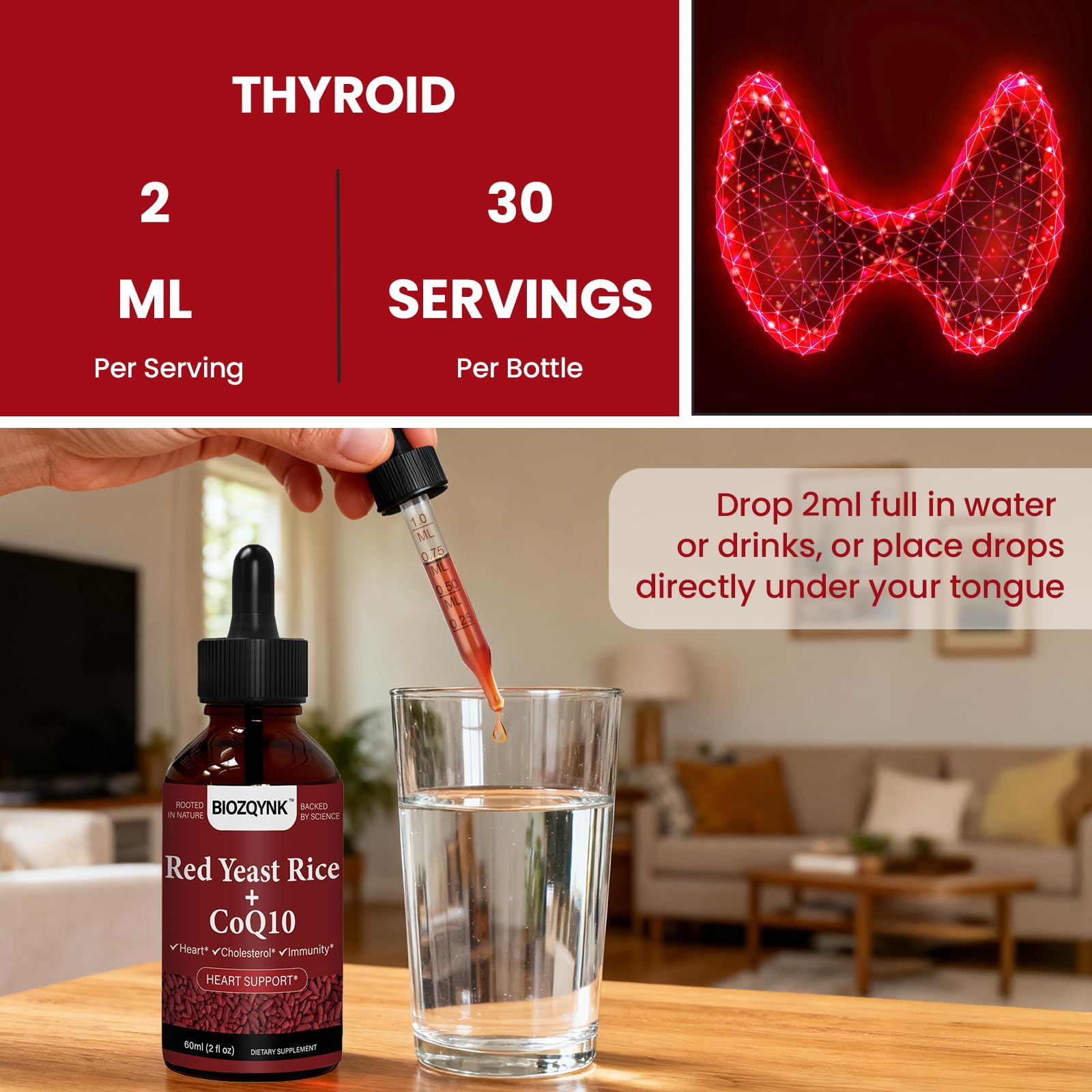 BIOZQYNK Red Yeast Rice Liquid Drops 30ml packaging