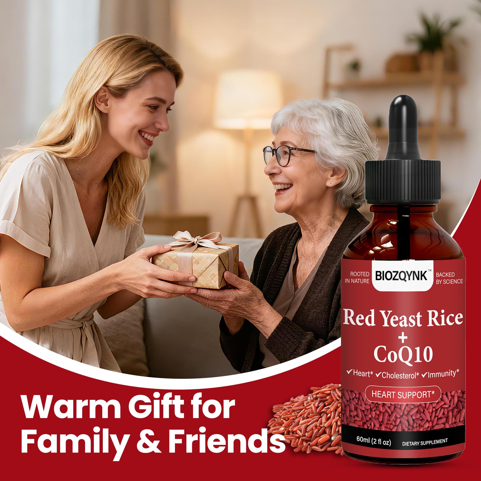 BIOZQYNK Red Yeast Rice Liquid Drops 30ml with glass of water