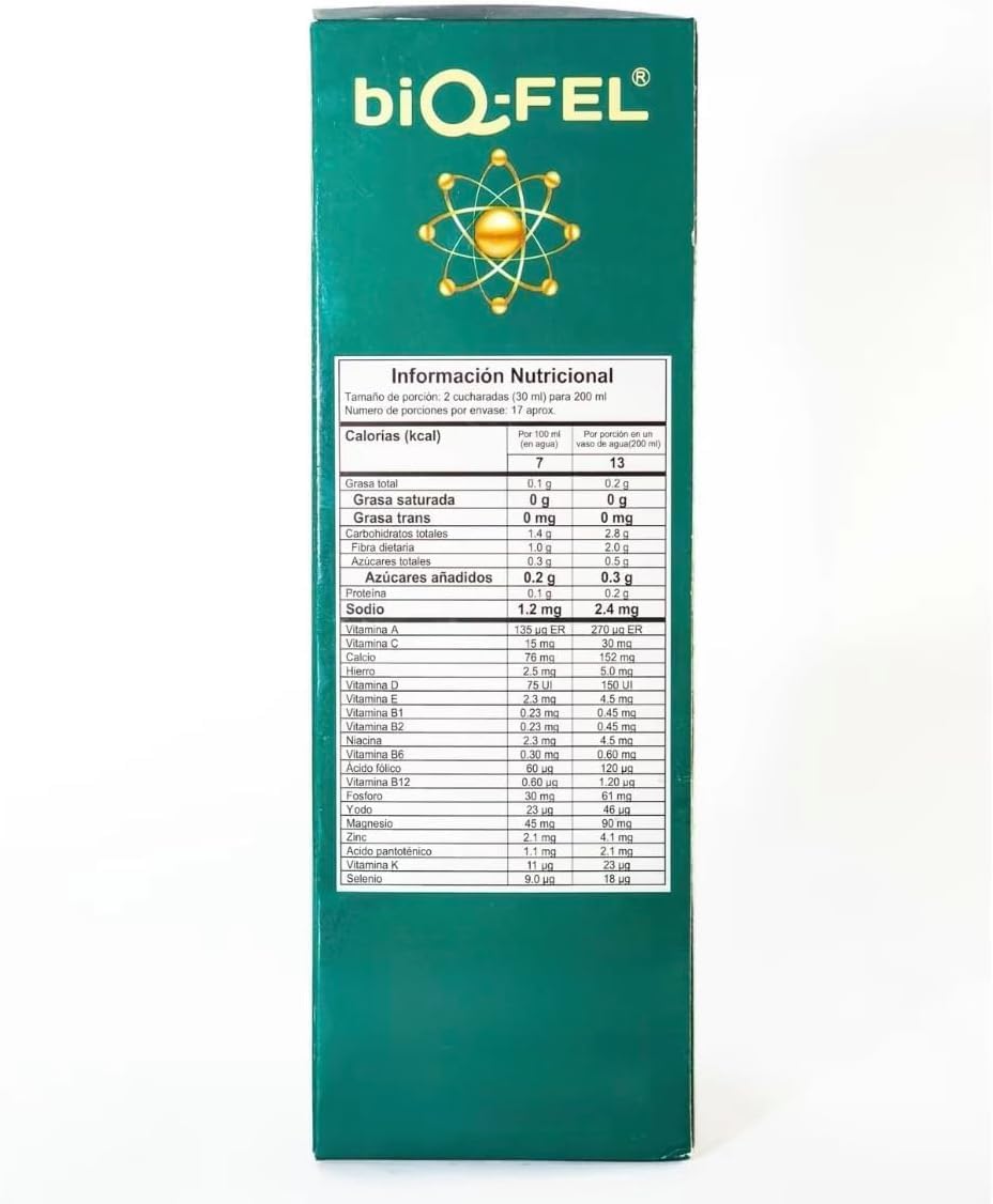 biQ-FEL Liquid Multivitamin 500ml label close-up