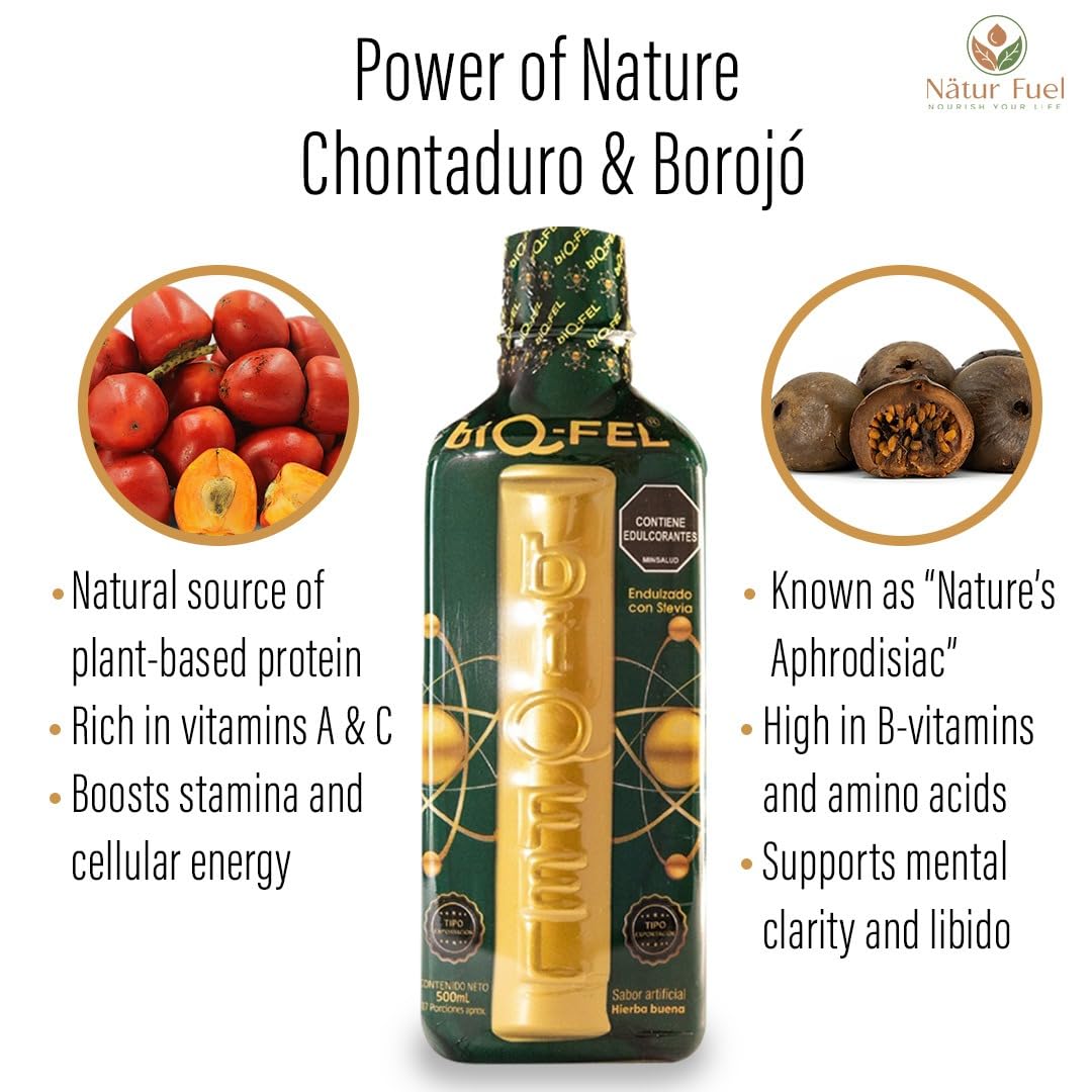 BIQ-FEL Natural Supplement 500ml with a glass of water