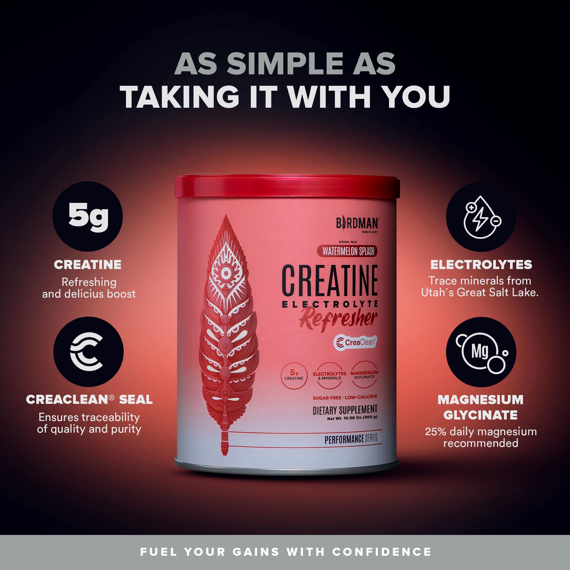 BIRDMAN Creatine Monohydrate 5g side view showing nutritional information