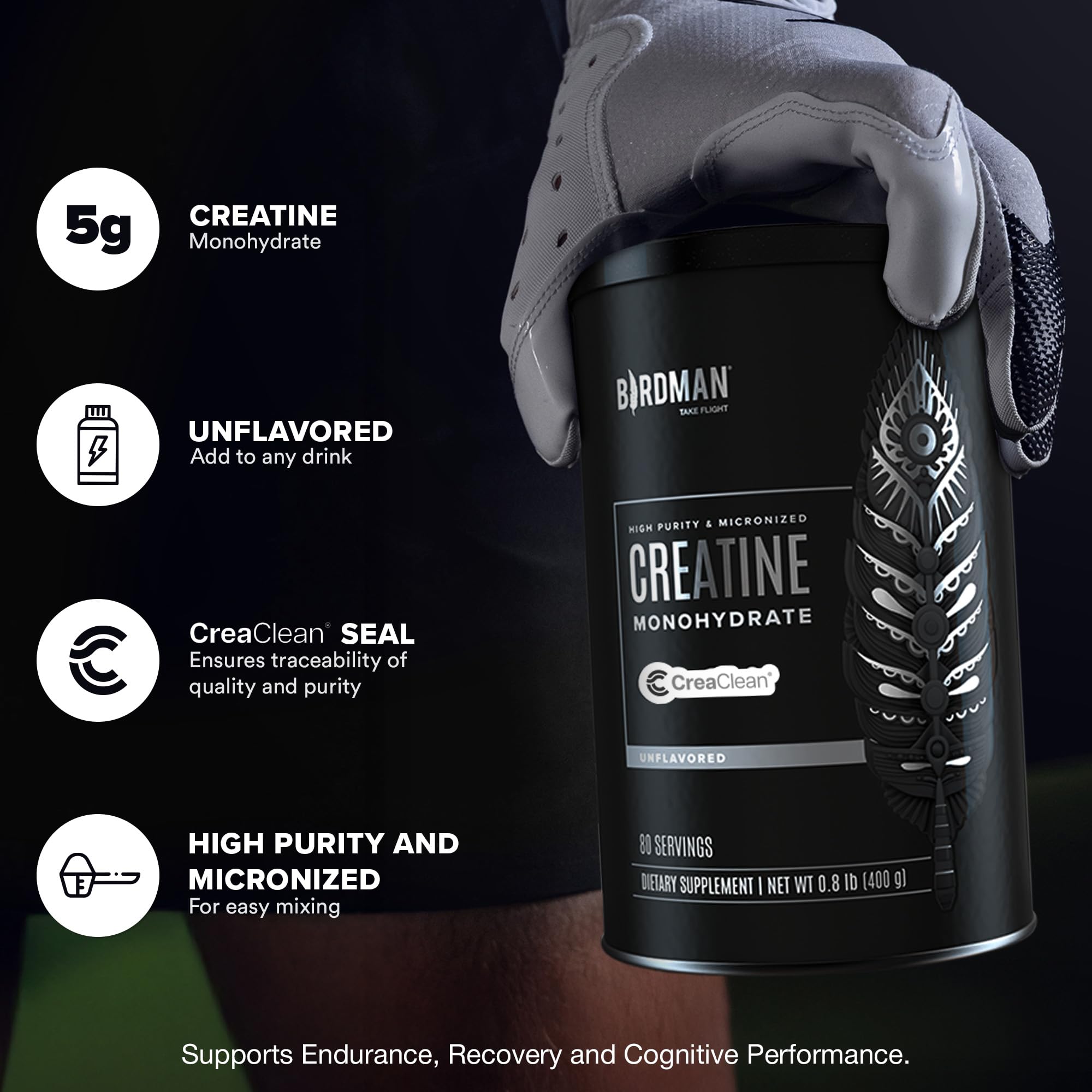 BIRDMAN Creatine Monohydrate Powder 363g side view