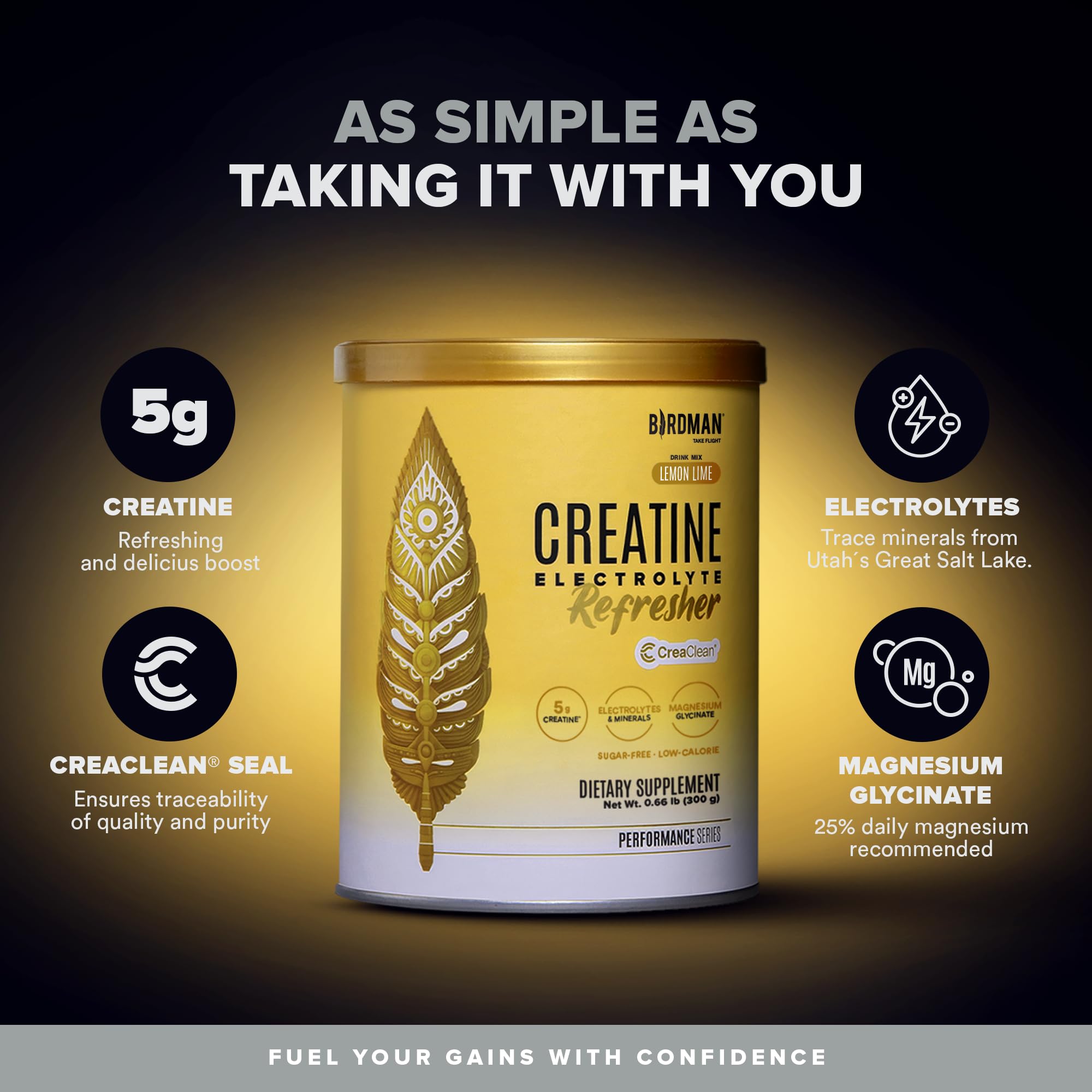 BIRDMAN Creatine Monohydrate scoop showing powder texture