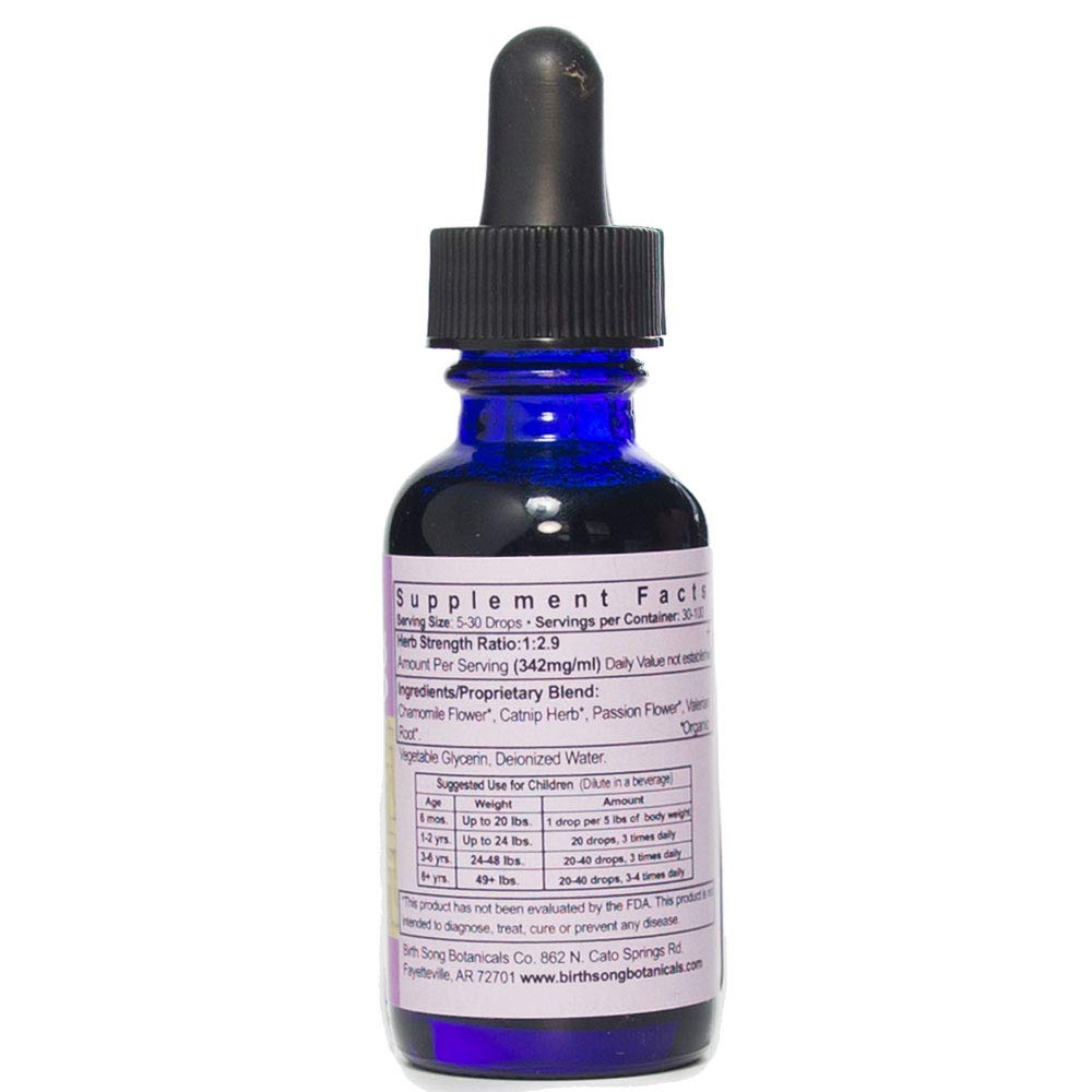 Birth Song Botanicals Children's Tranquility Tincture 1oz bottle side view