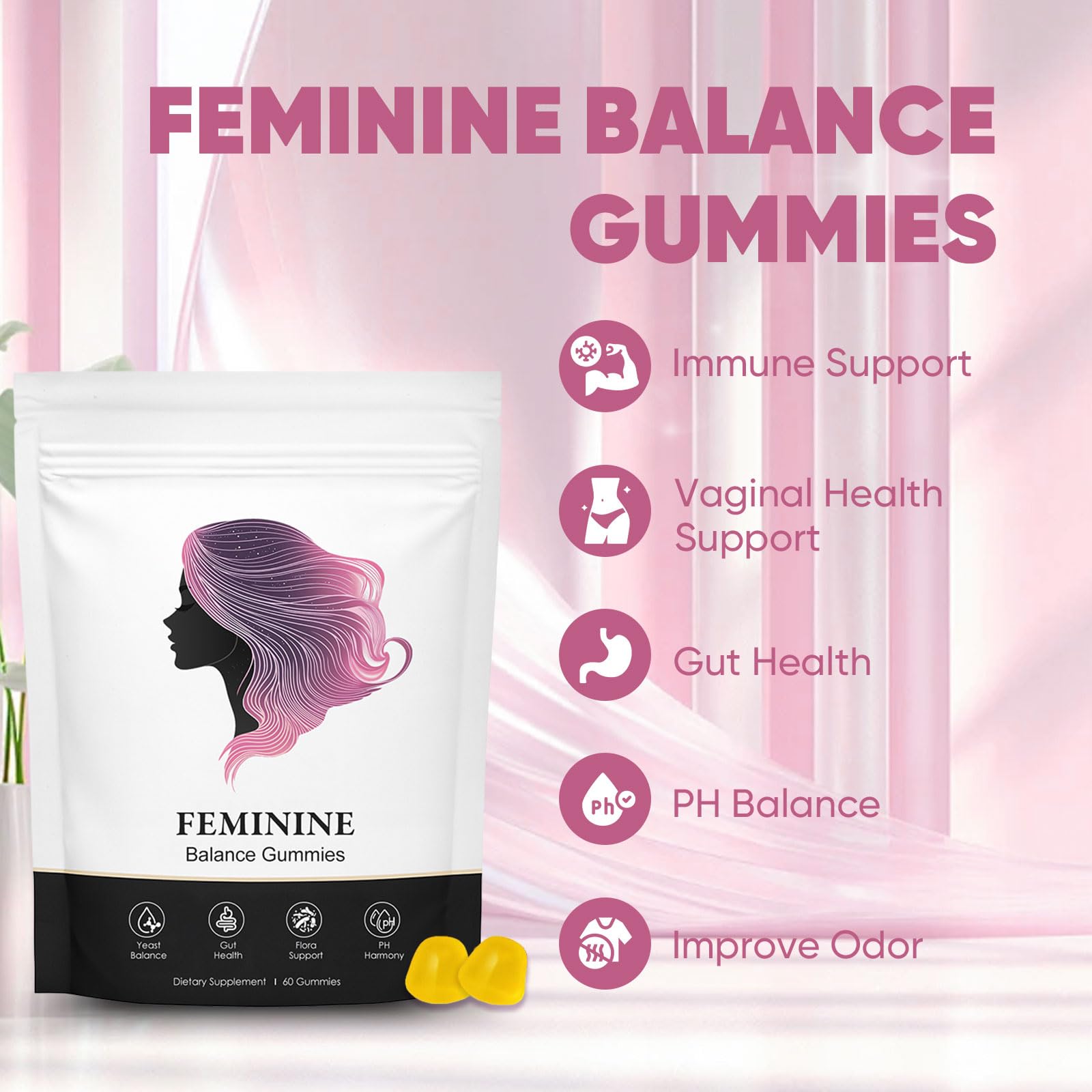 BIWQTY Women’s Probiotics Gummies pineapple flavour close-up