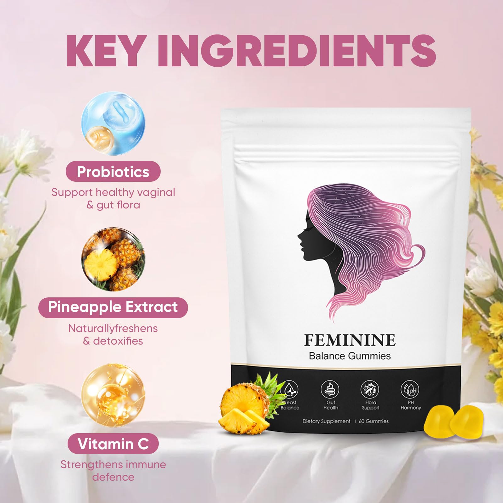 BIWQTY Women’s Probiotics Gummies showing two gummies
