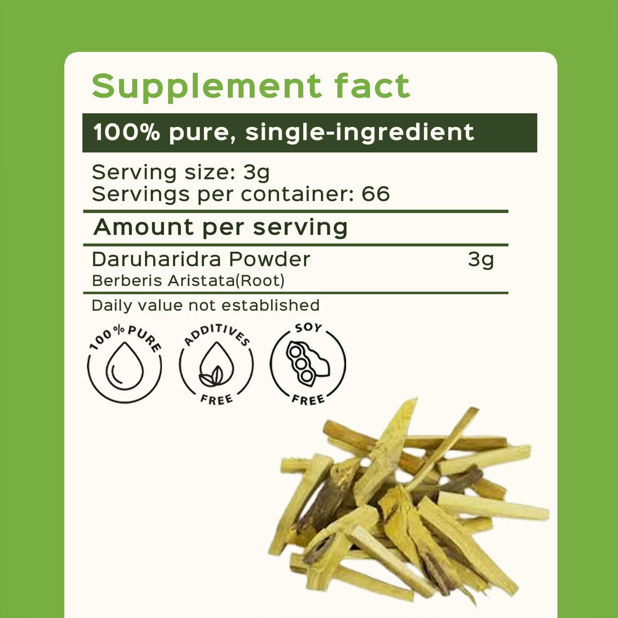 bixa BOTANICAL Berberry Root Powder back label close-up