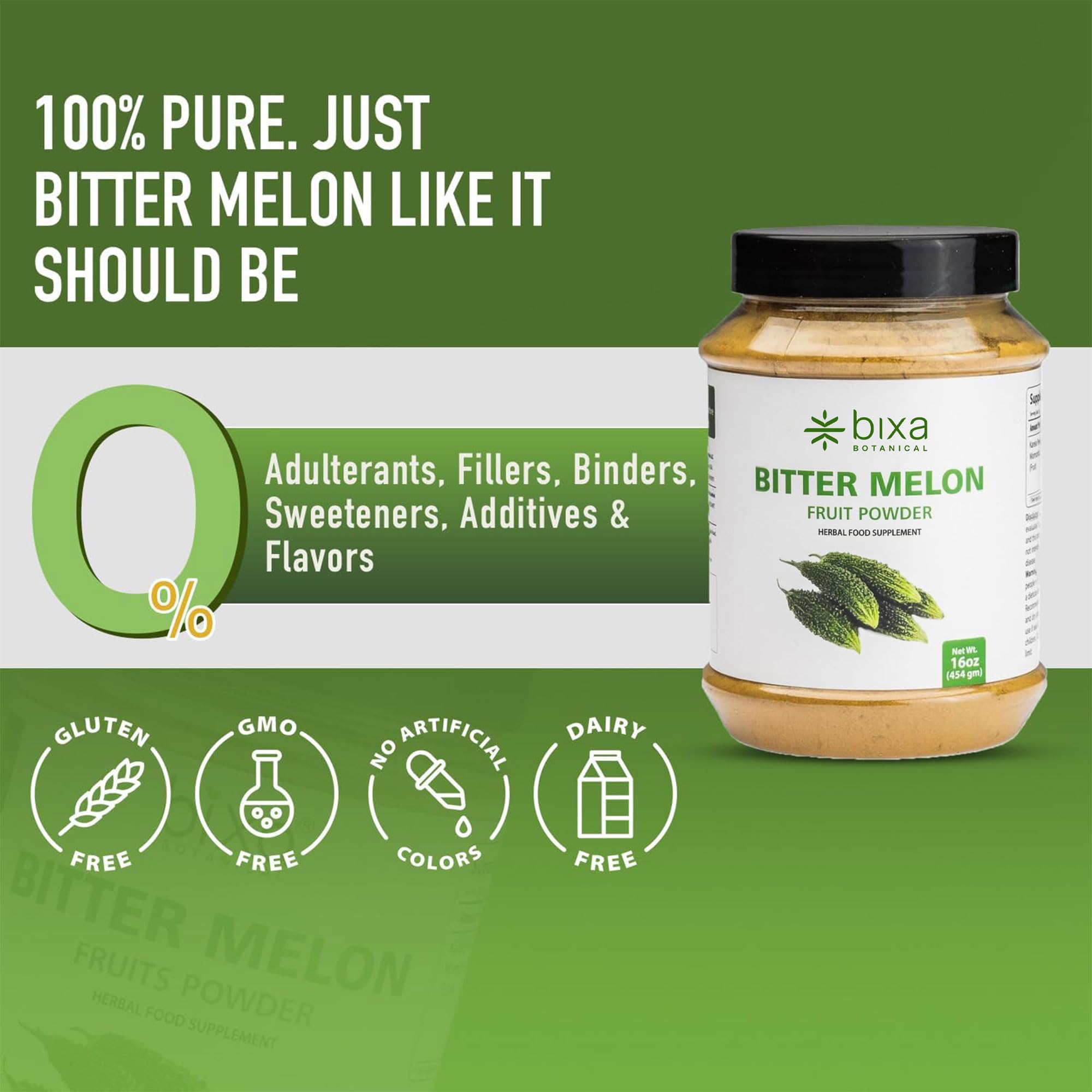 bixa BOTANICAL Bitter Melon Powder 1 Pound back view with ingredient list