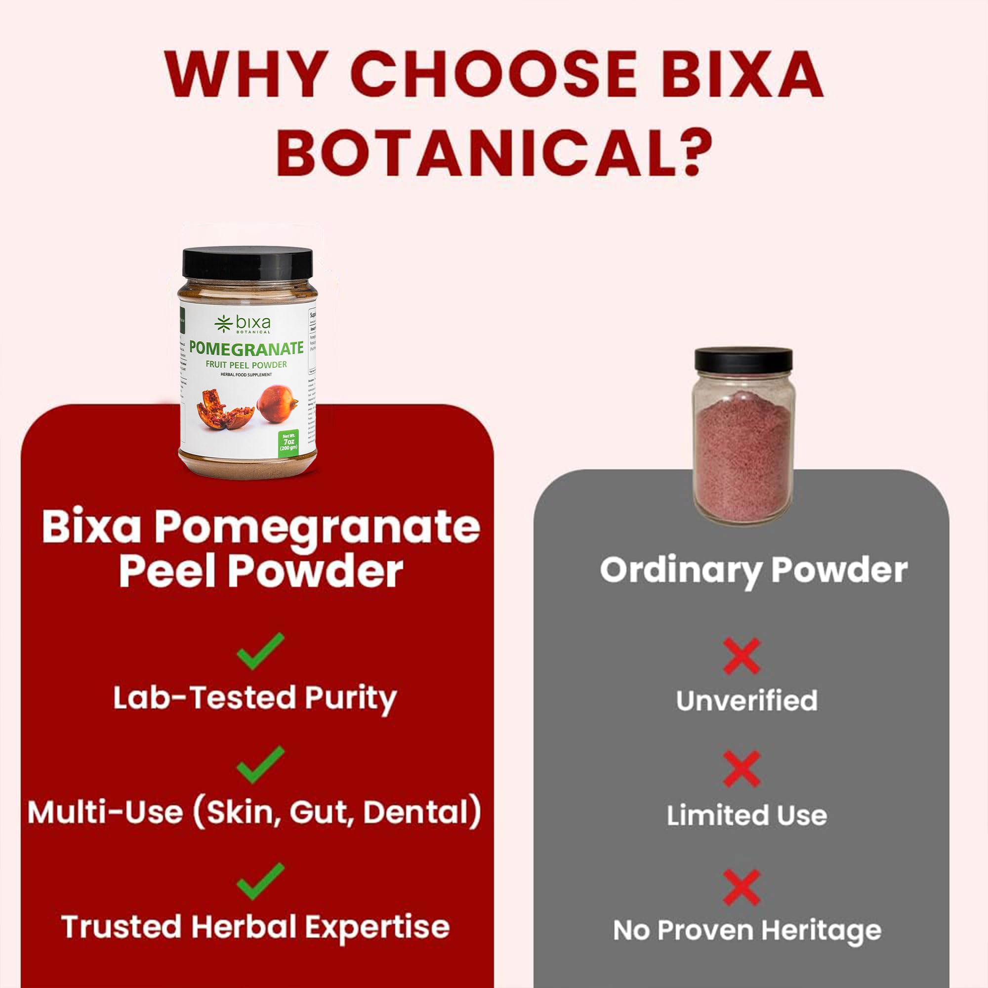 bixa BOTANICAL Pomegranate Peel Powder on a kitchen counter