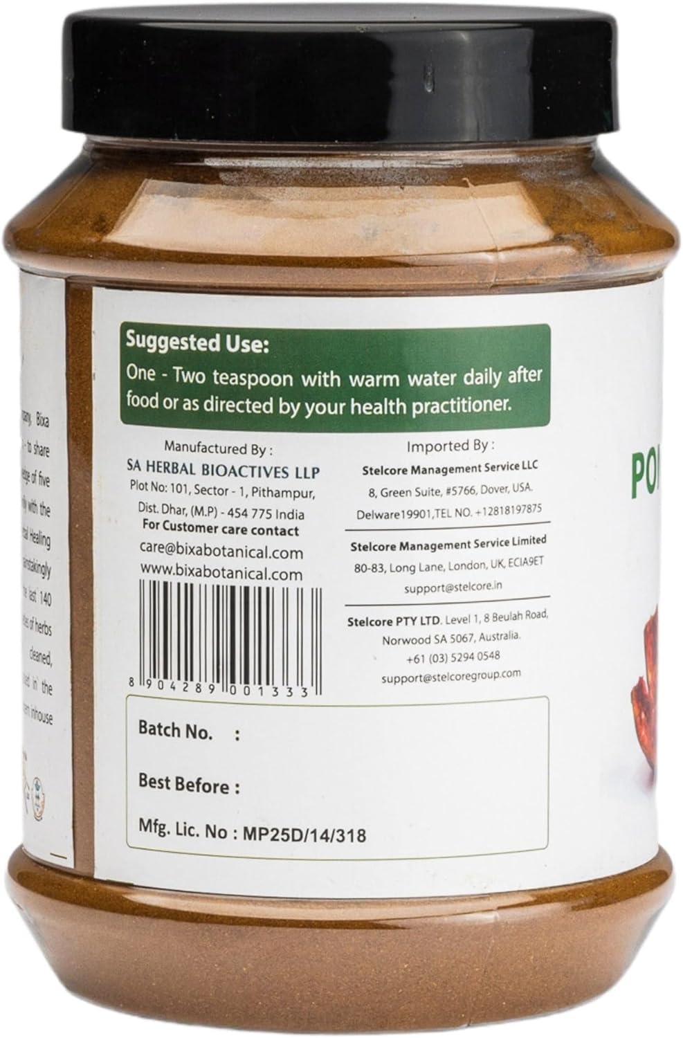 Bixa BOTANICAL Pomegranate Peel Powder packaging side view