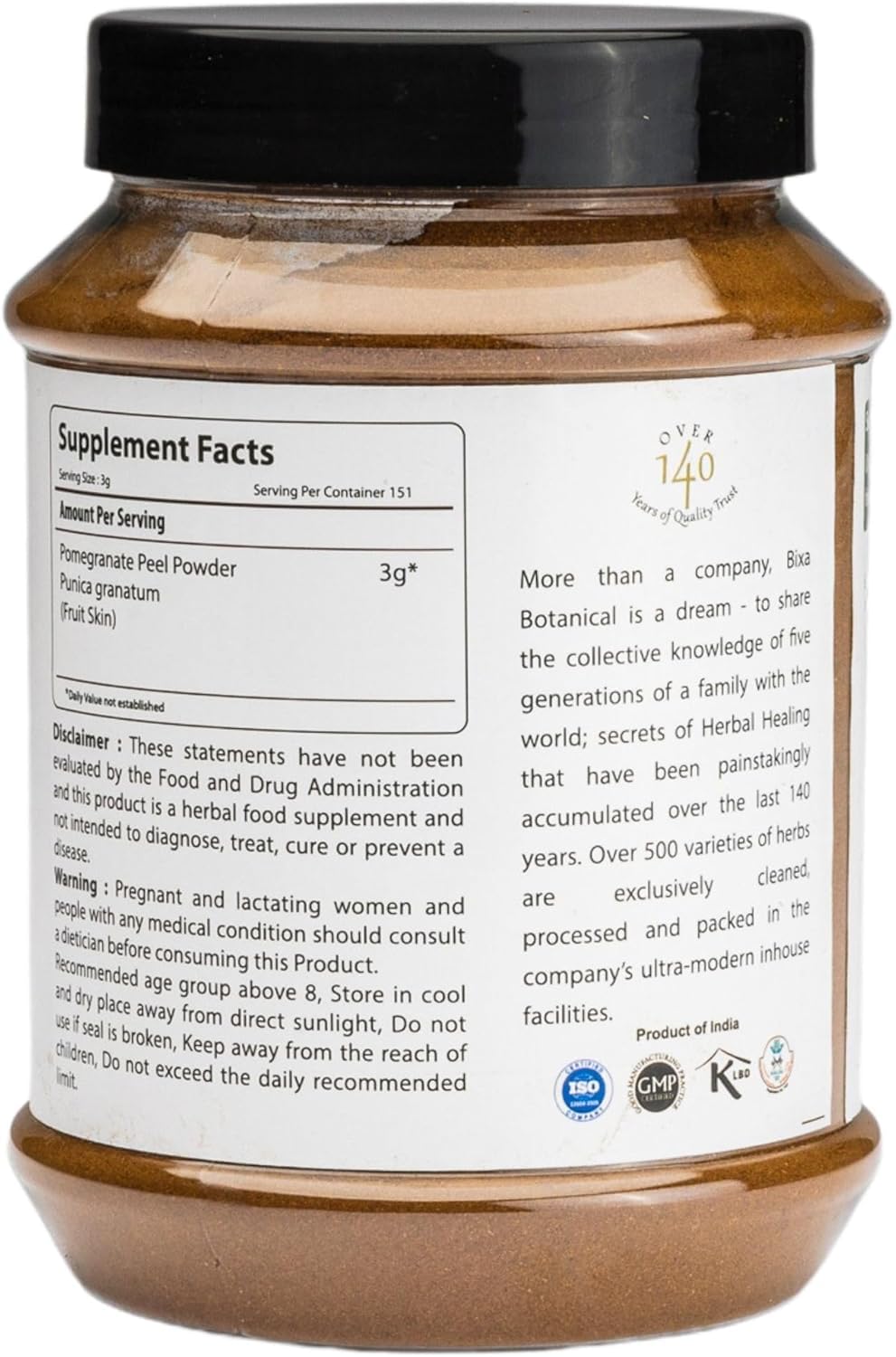 Bixa BOTANICAL Pomegranate Peel Powder scoop with powder