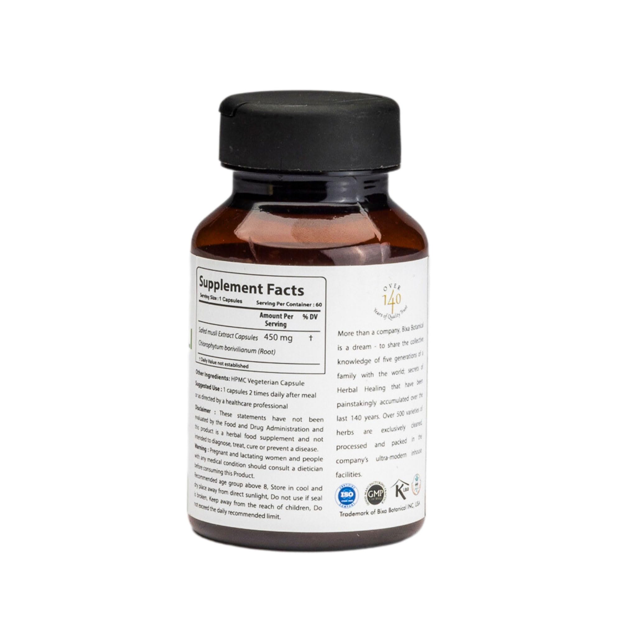 bixa BOTANICAL Safed Musli Powder packaging side view
