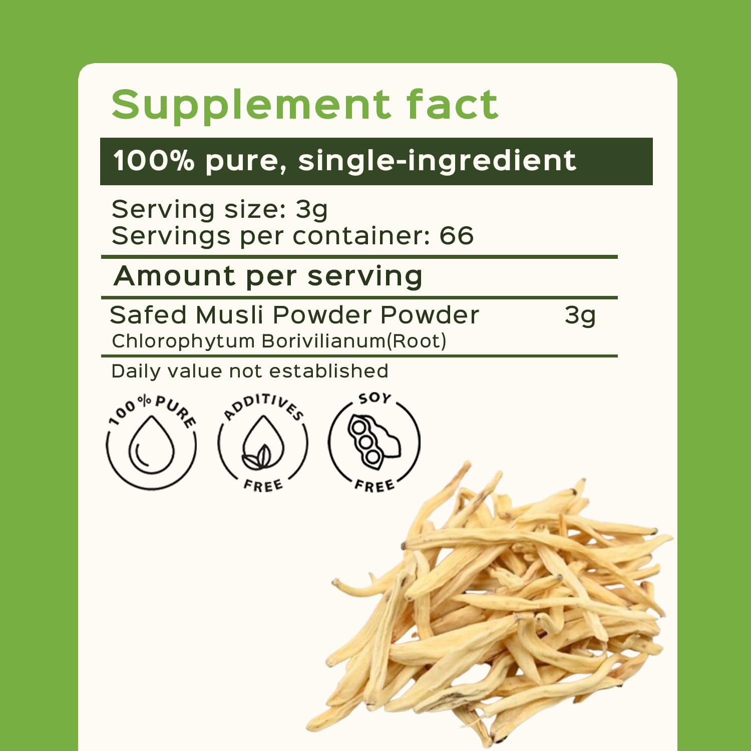 bixa BOTANICAL Safed Musli Powder packaging side view