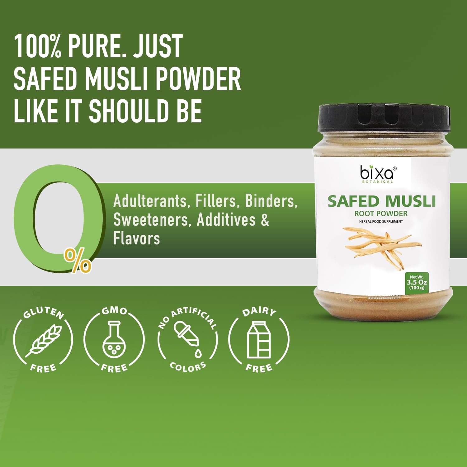 Bixa Botanical Safed Musli Root Powder in a bowl