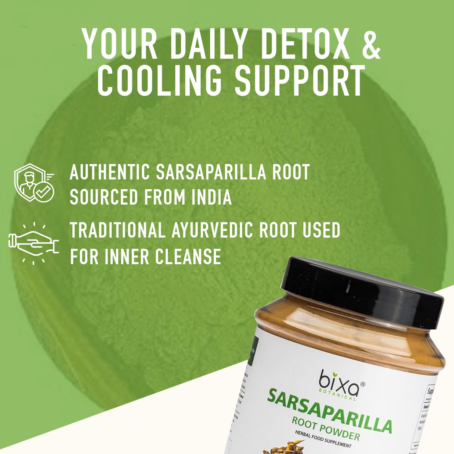 bixa BOTANICAL Sarsaparilla Root Powder in a kitchen setting