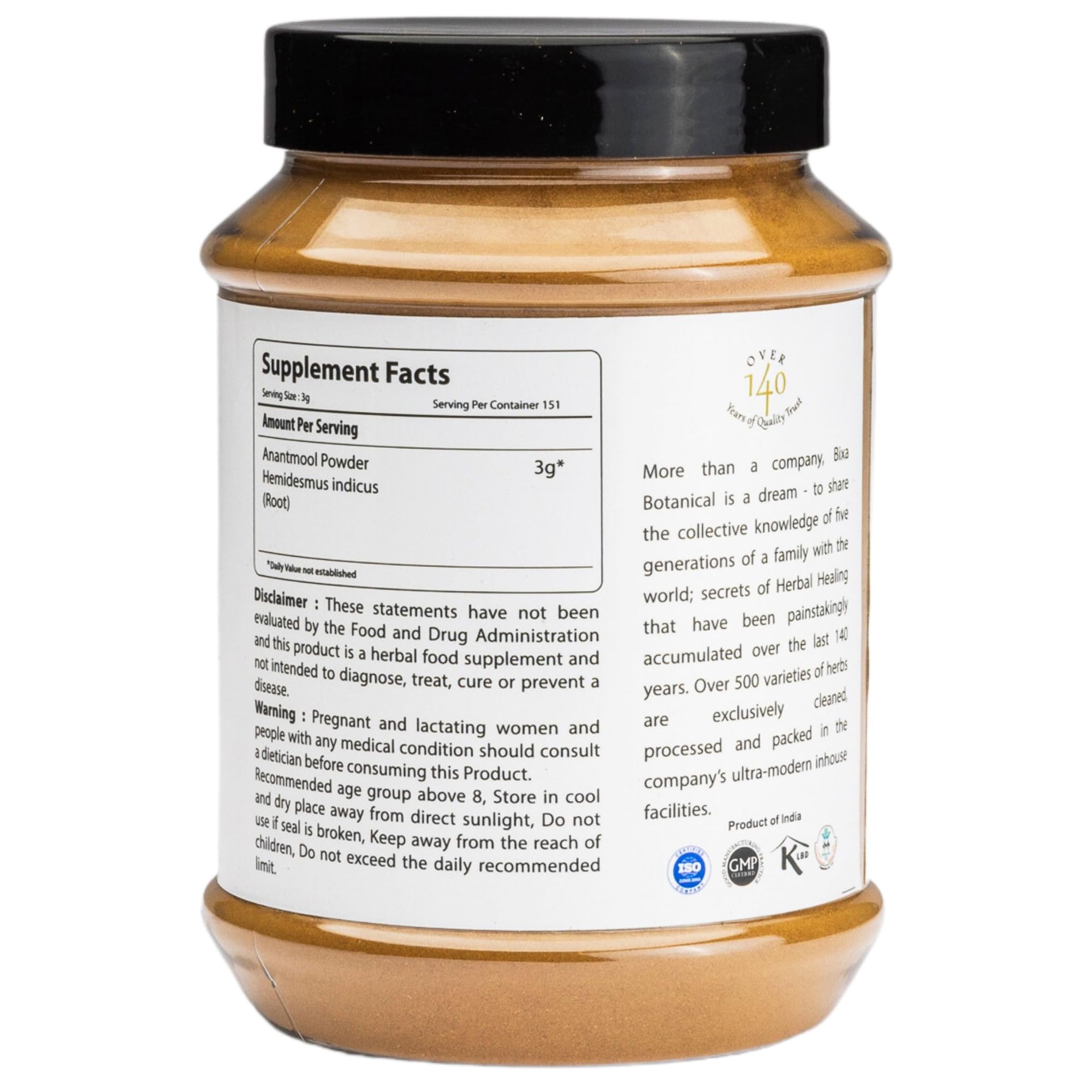bixa BOTANICAL Sarsaparilla Root Powder packaging details