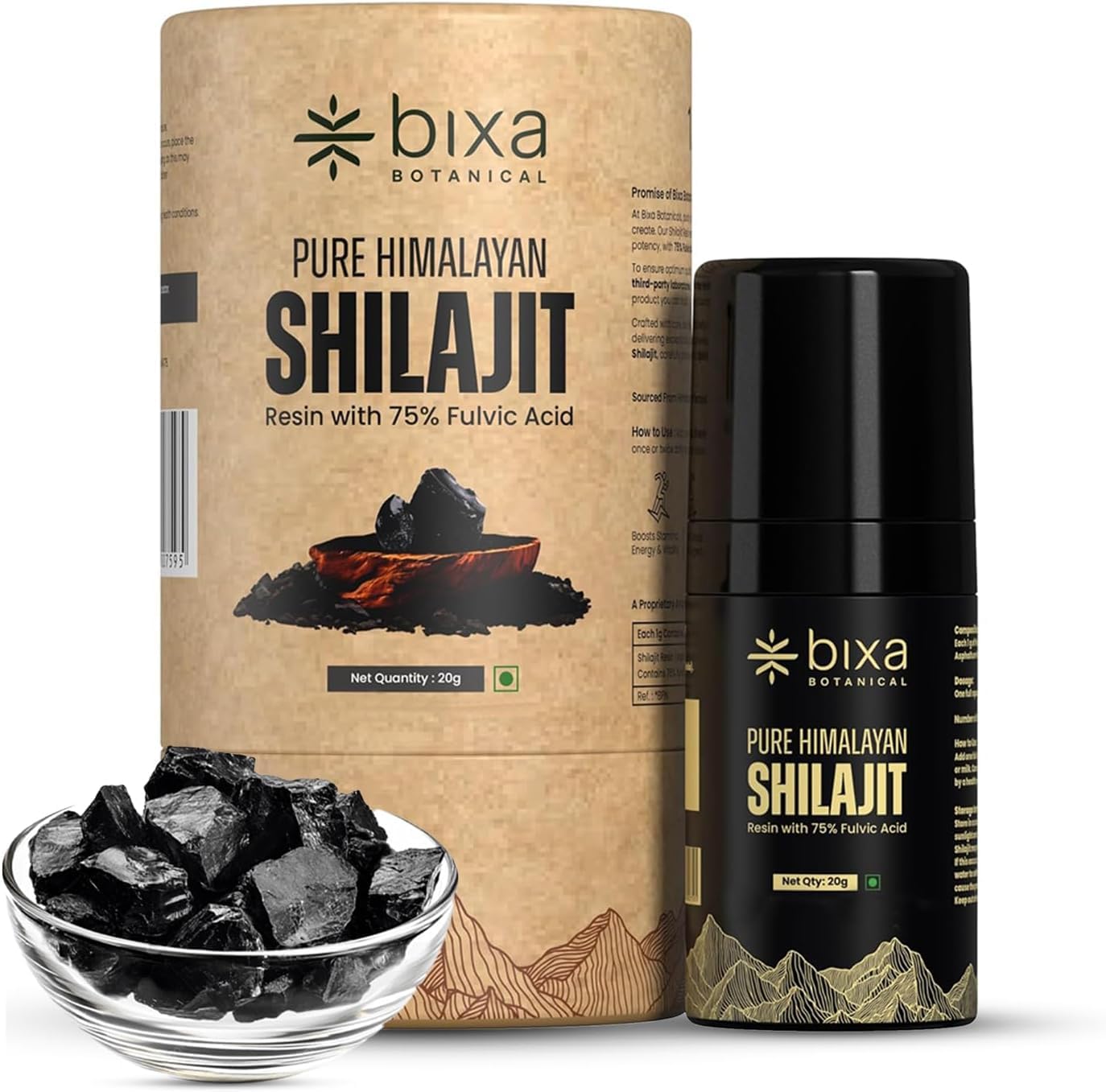 bixa BOTANICAL Shilajit Supplement 20g bottle front view
