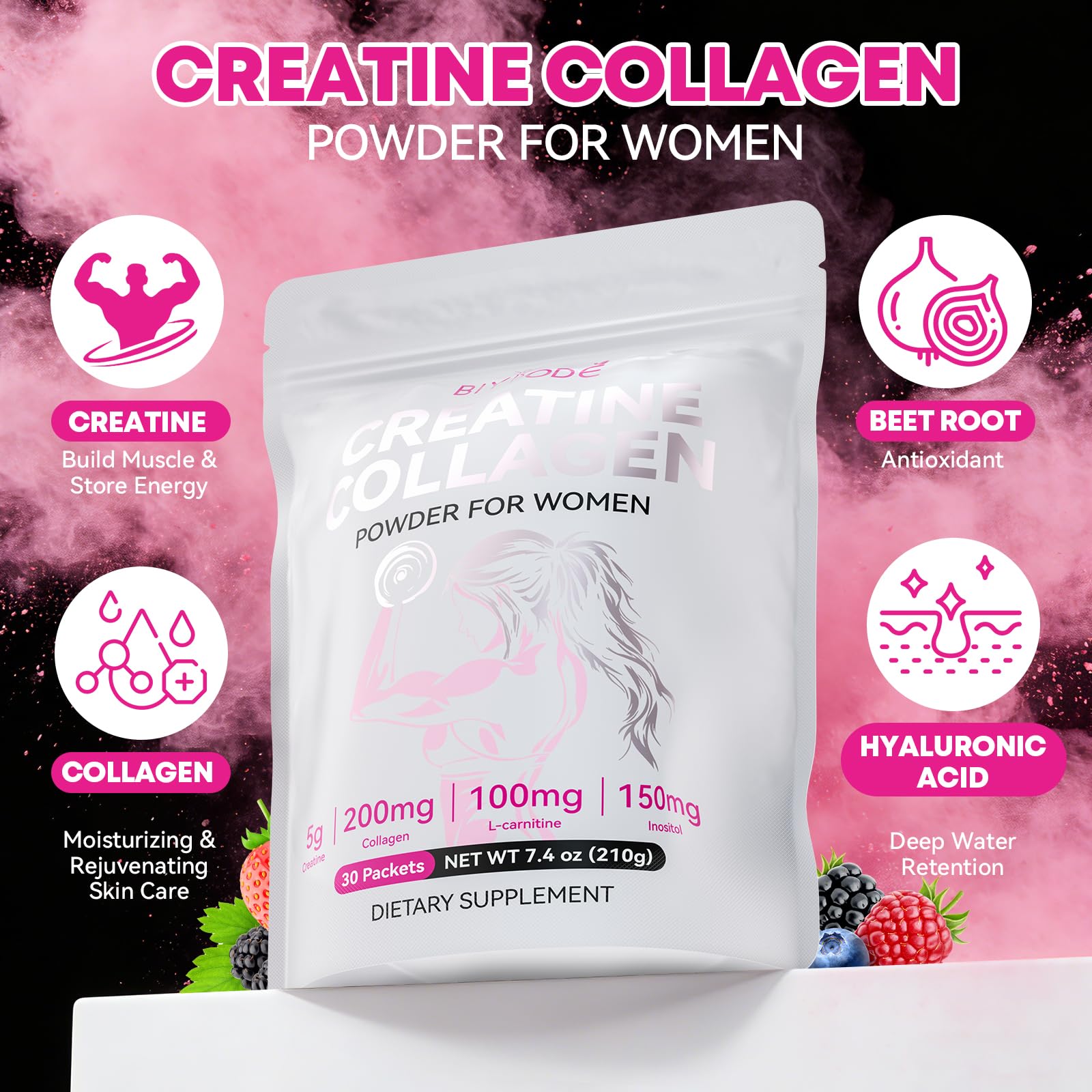 BIYODE Creatine Monohydrate supplement with fitness accessories