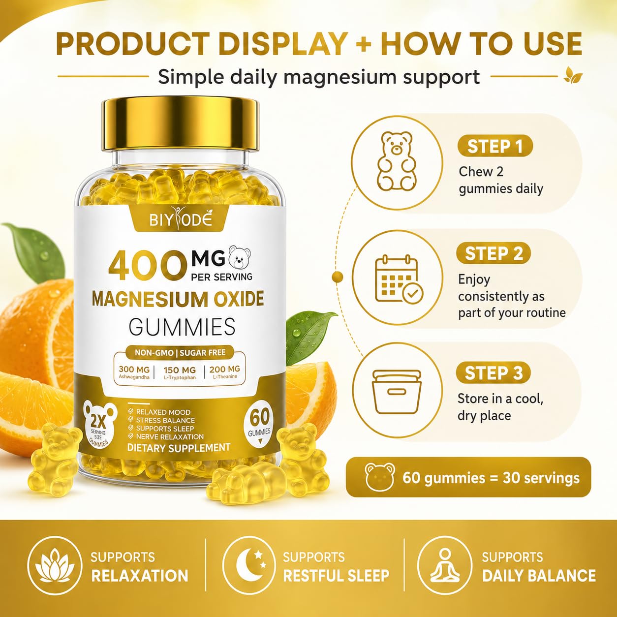 BIYODE Magnesium Gummies bottle with lid open