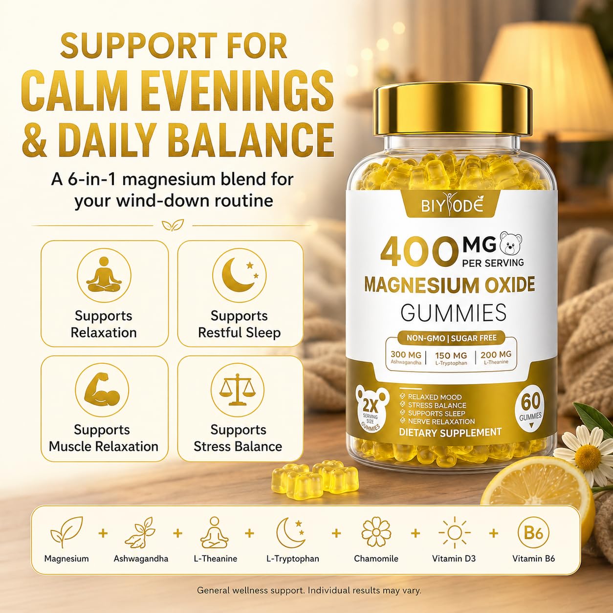 BIYODE Magnesium Gummies with ingredients list