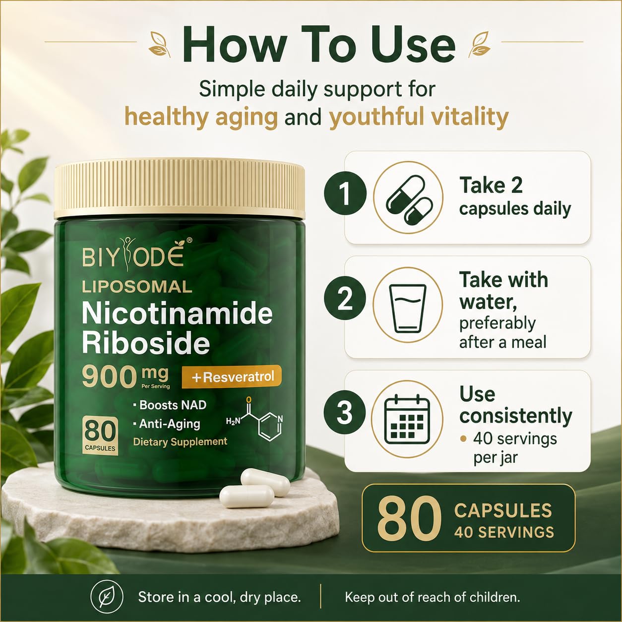 BIYODE Resveratrol Supplement 500mg capsules in a hand