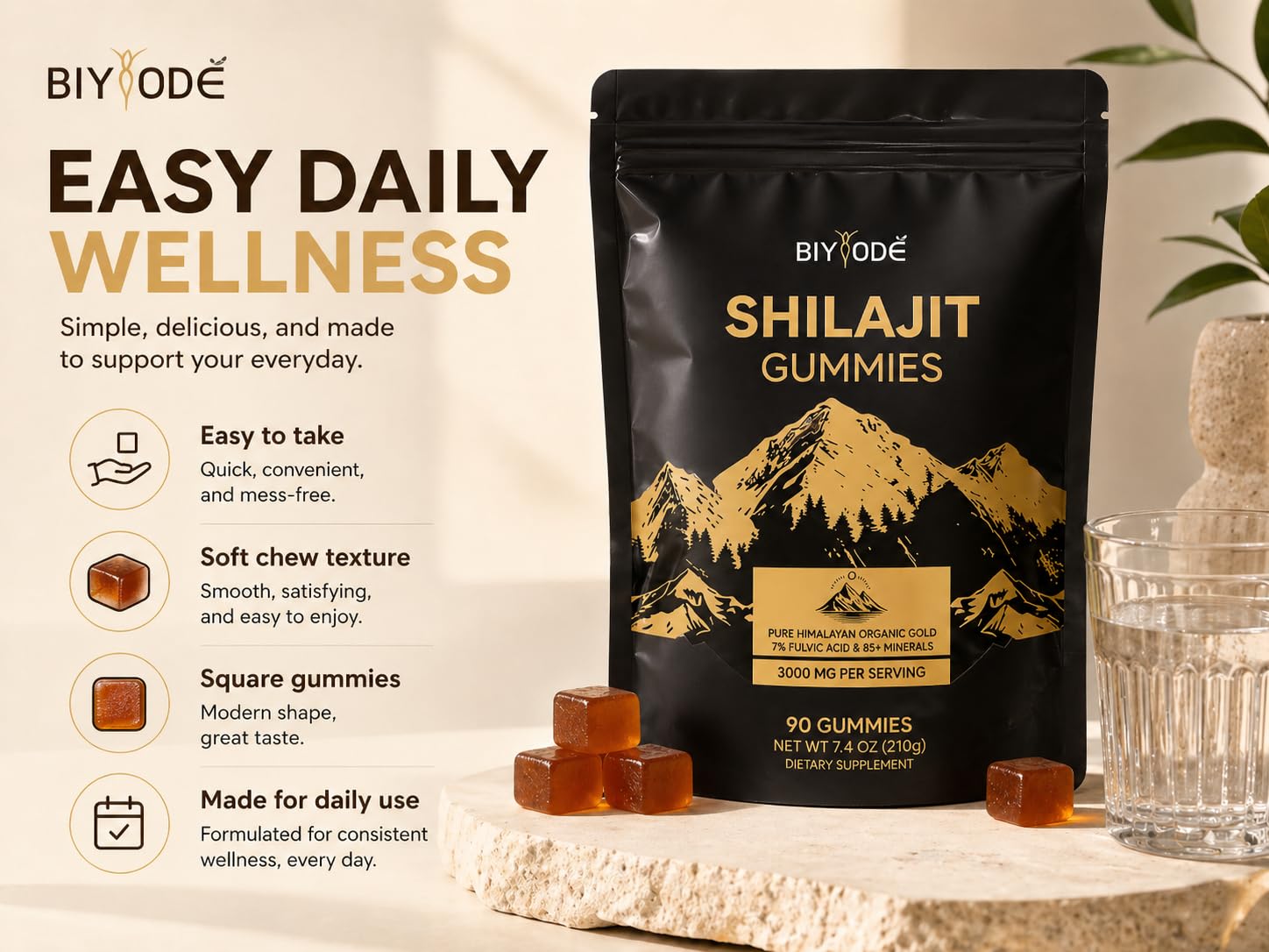 BIYODE Shilajit Gummies close-up of gummy texture