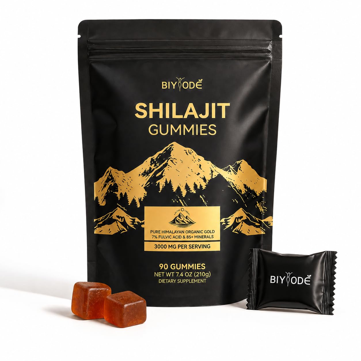 BIYODE Shilajit Gummies front view with packaging
