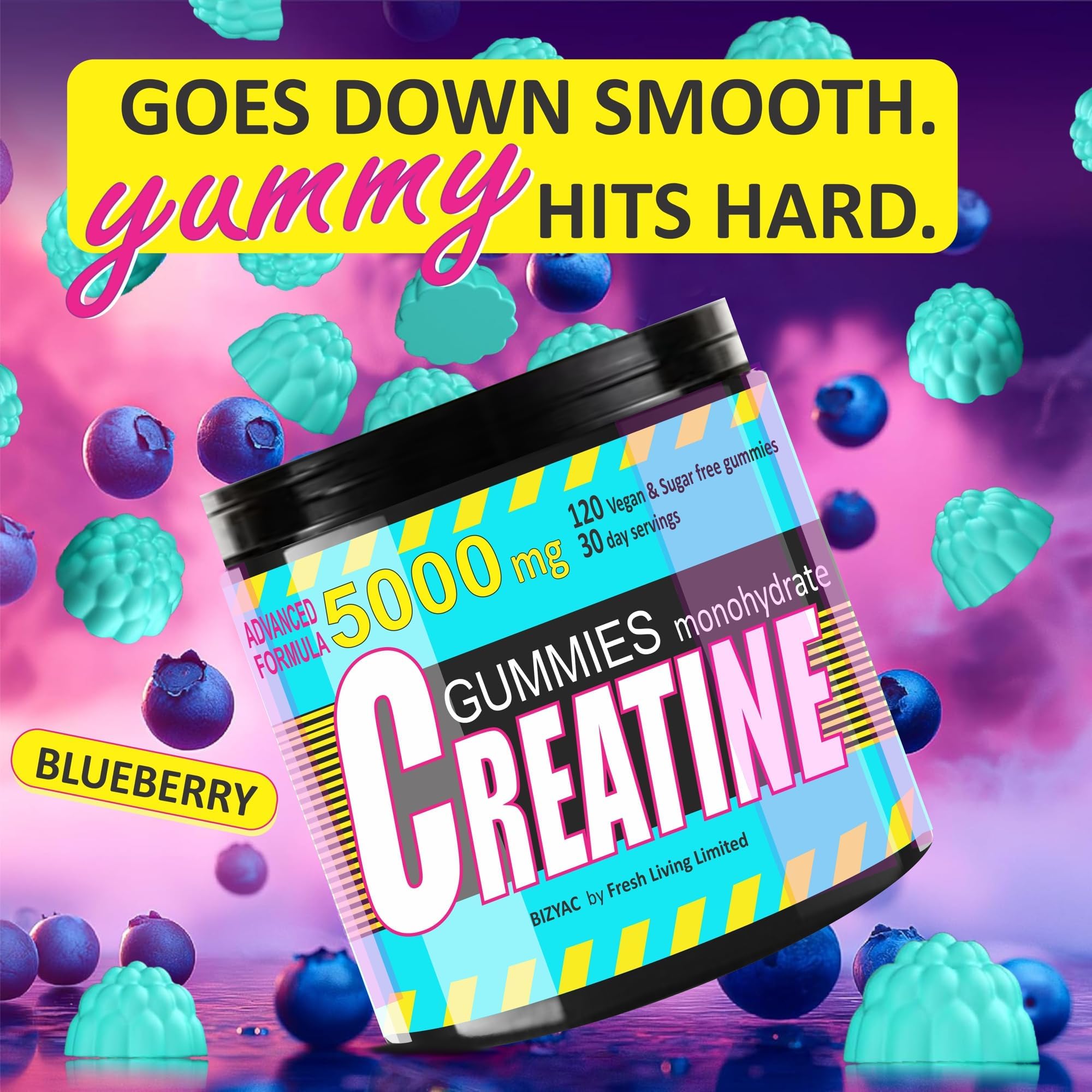 BIZYAC Creatine Monohydrate Gummies close-up of gummies