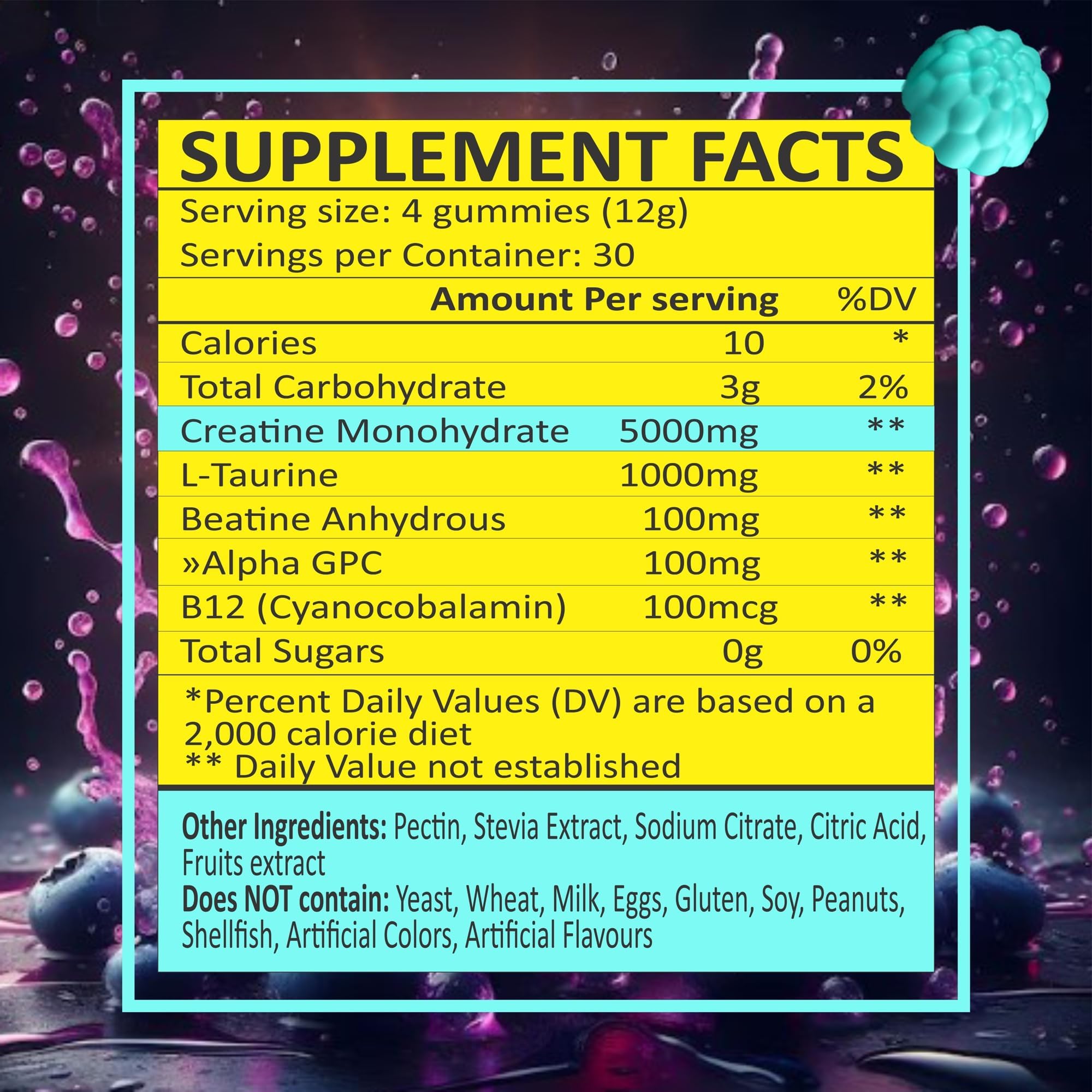 BIZYAC Creatine Monohydrate Gummies nutritional information
