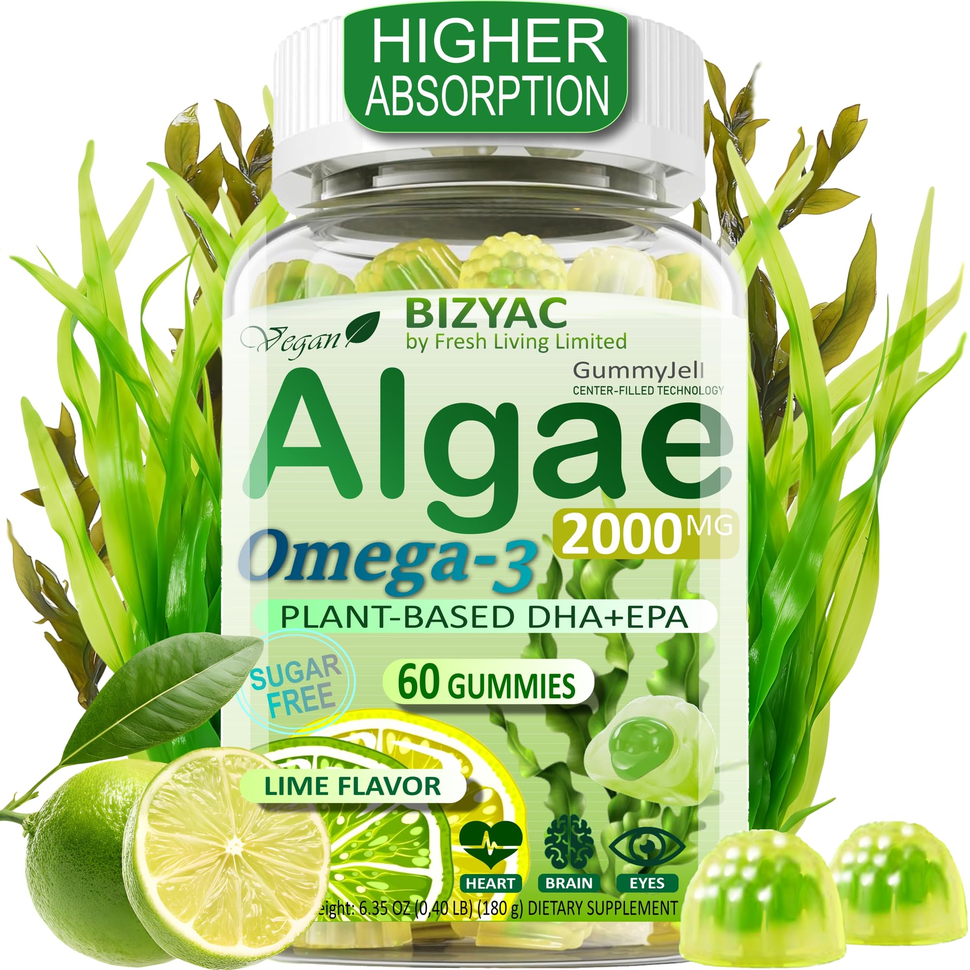 BIZYAC Vegan Omega-3 Algae Oil 1100mg front view