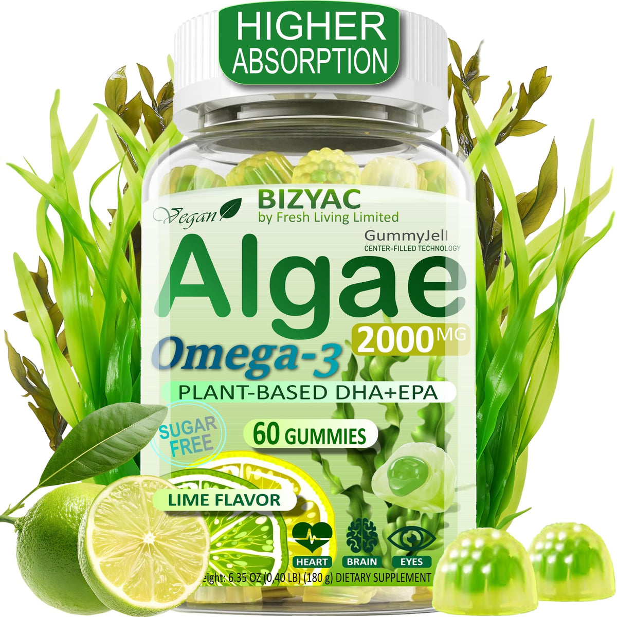BIZYAC Vegan Omega-3 Algae Oil 1100mg front view