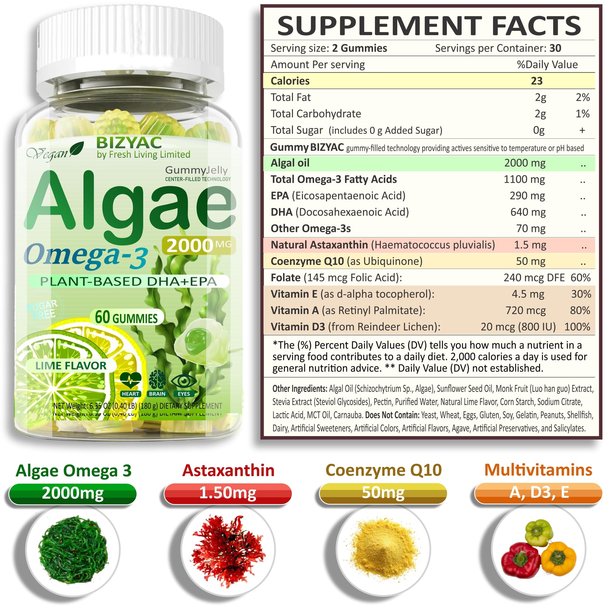 BIZYAC Vegan Omega-3 Algae Oil 1100mg packaging