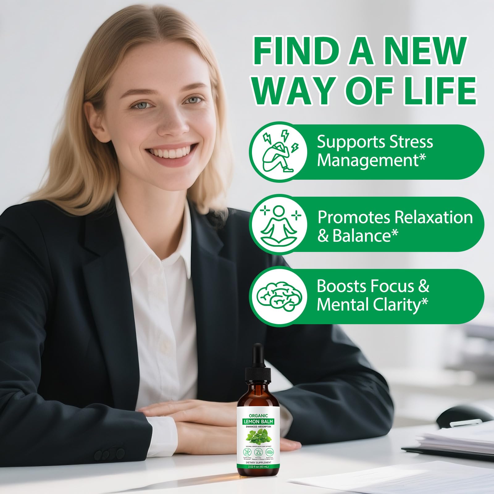 BKKTfBWK Organic Lemon Balm Extract Drops in a lifestyle setting