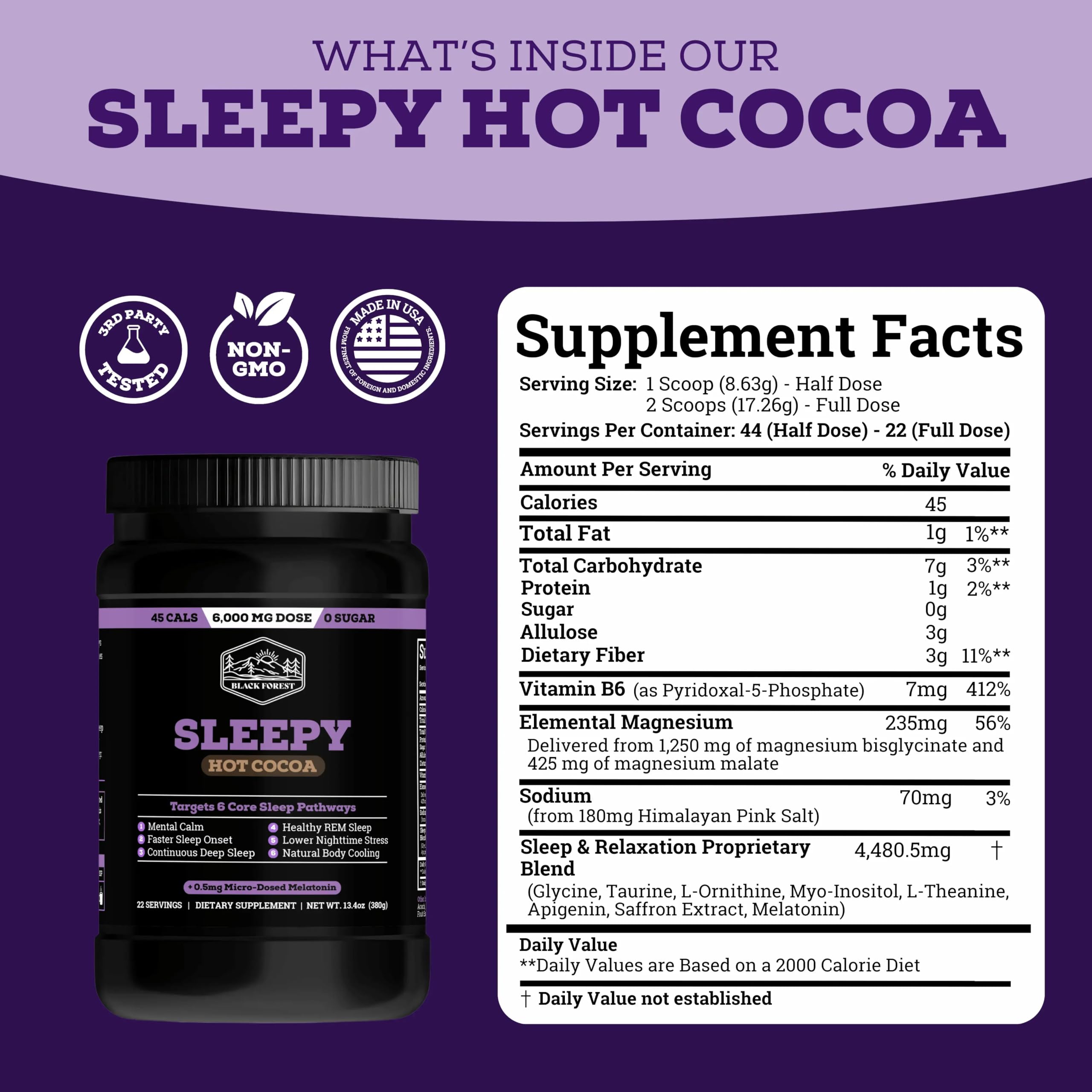 Black Forest Sleep Cocoa 380g ingredients list
