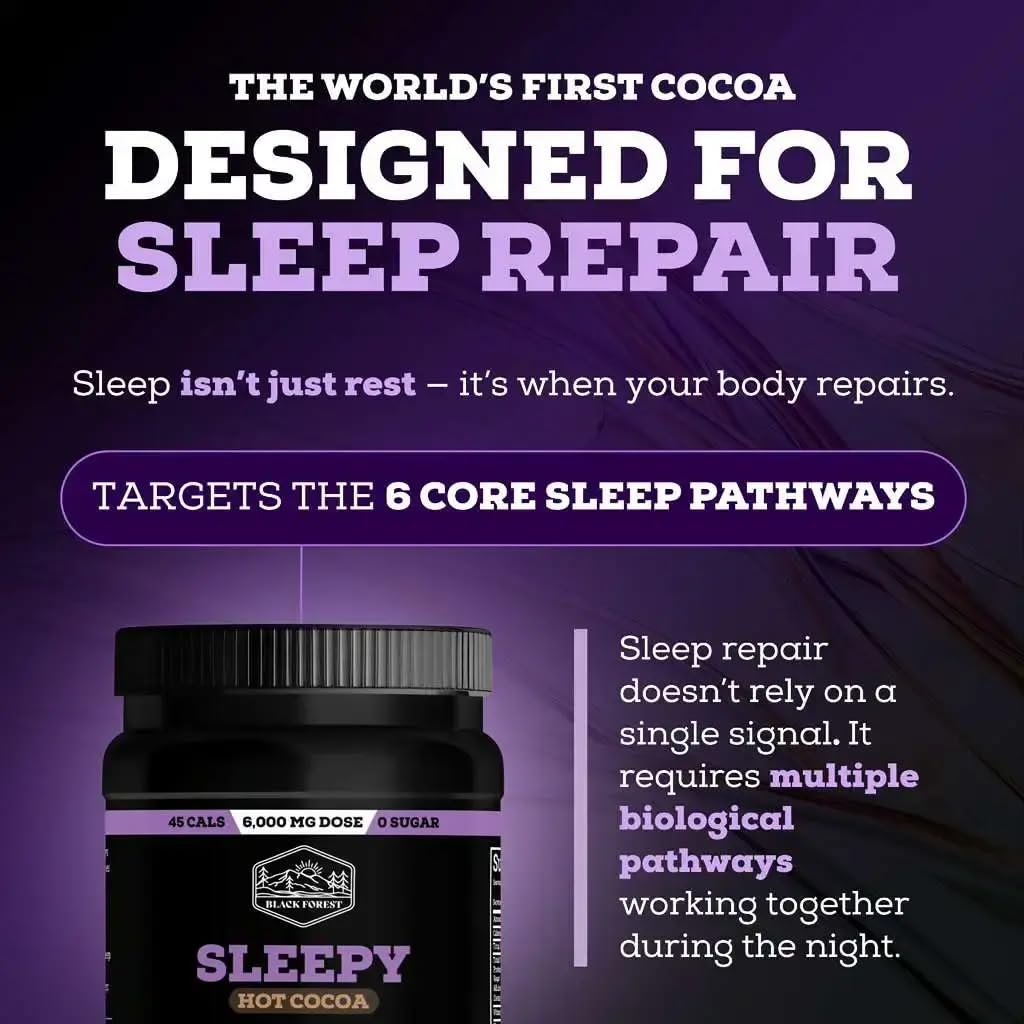 Black Forest Sleep Cocoa 380g powder in a cup