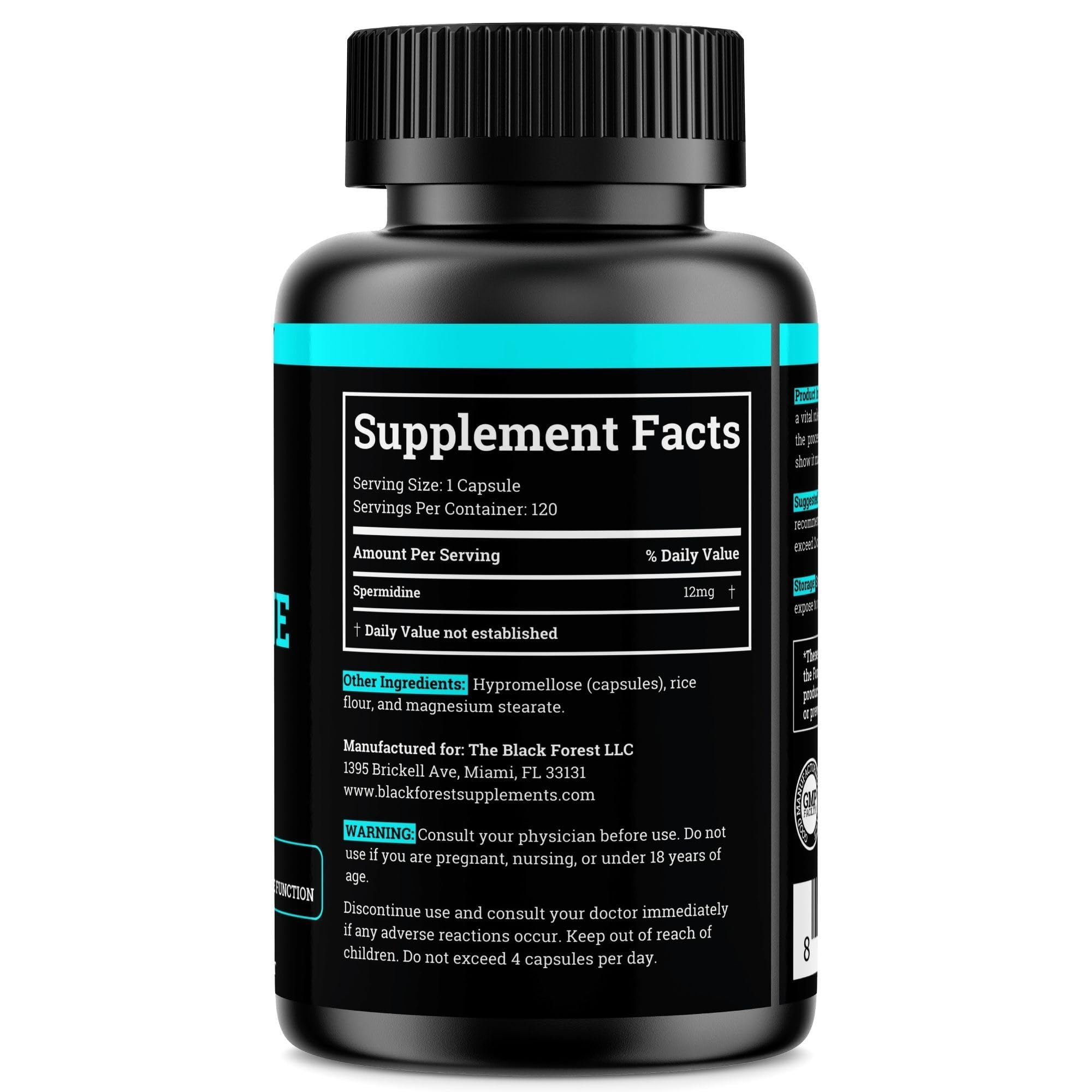 Black Forest Spermidine Supplement side view showing capsule details
