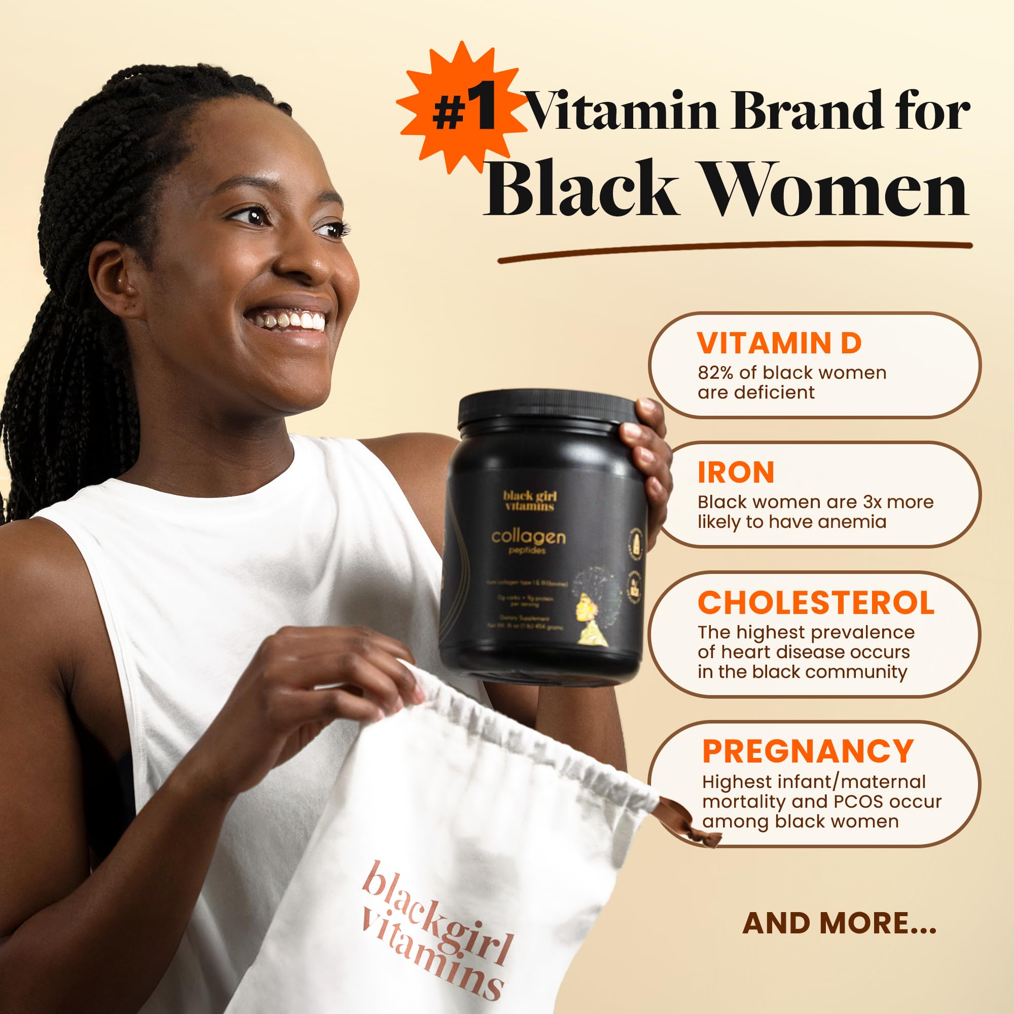 Black Girl Vitamins Collagen Powder 567g with measuring spoon