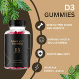 Black Girl Vitamins D3 Gummies showing Peach, Mango, and Strawberry flavours