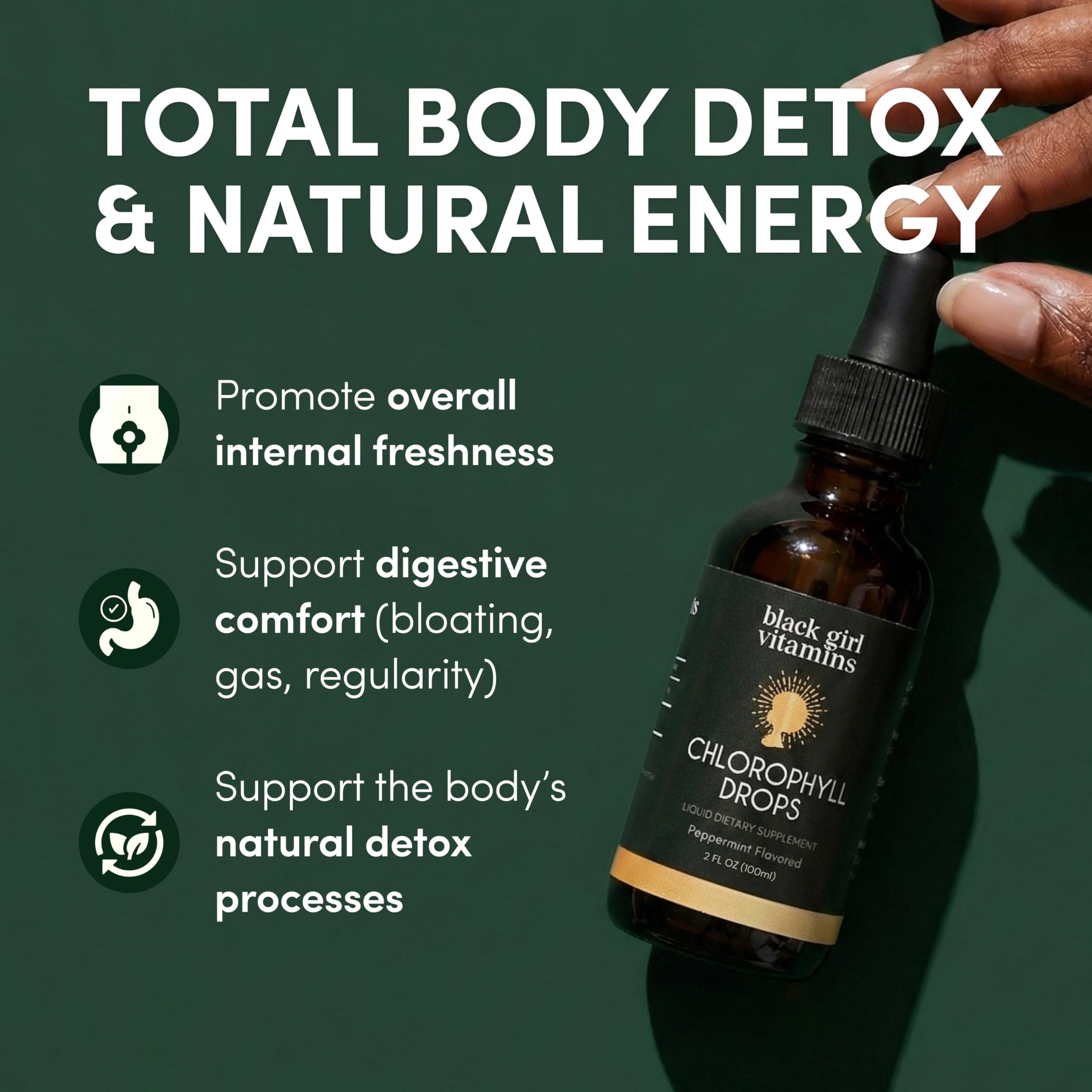 Black Girl Vitamins Liquid Chlorophyll Drops 150g with measuring dropper