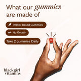 Black Girl Vitamins Multivitamin Gummies displayed on a kitchen counter