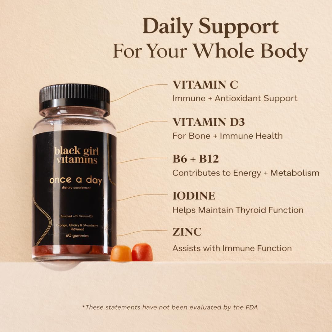 Black Girl Vitamins Multivitamin Gummies with ingredients displayed