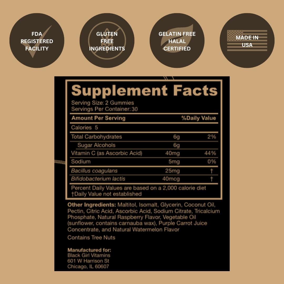 Black Girl Vitamins Probiotic Gummies Raspberry Watermelon flavour close-up