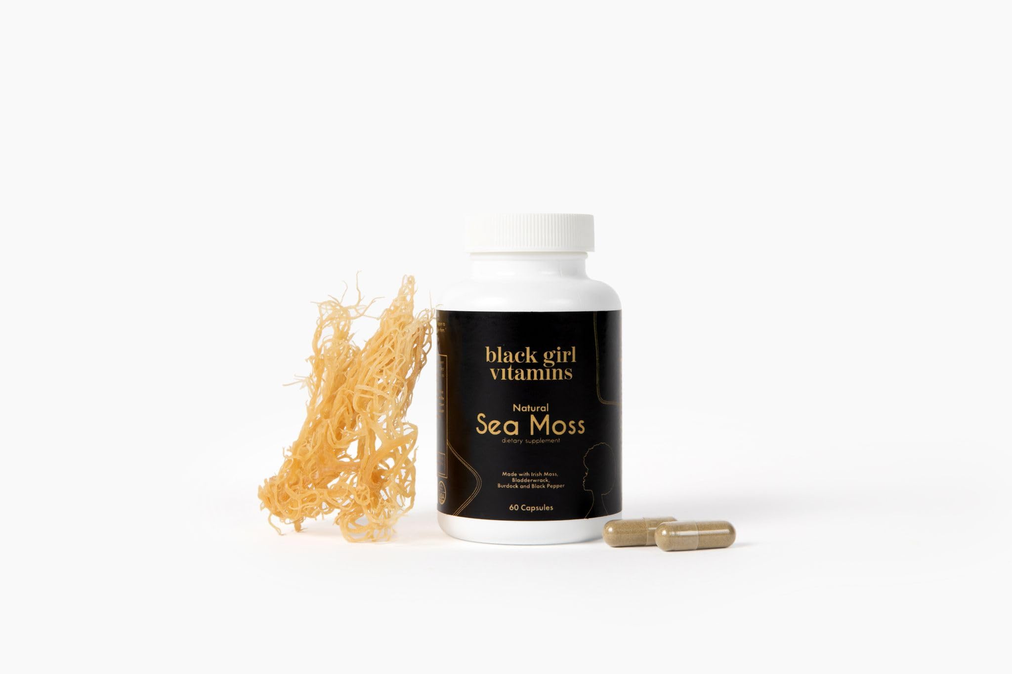 Black Girl Vitamins Sea Moss Capsules bottle with cap open