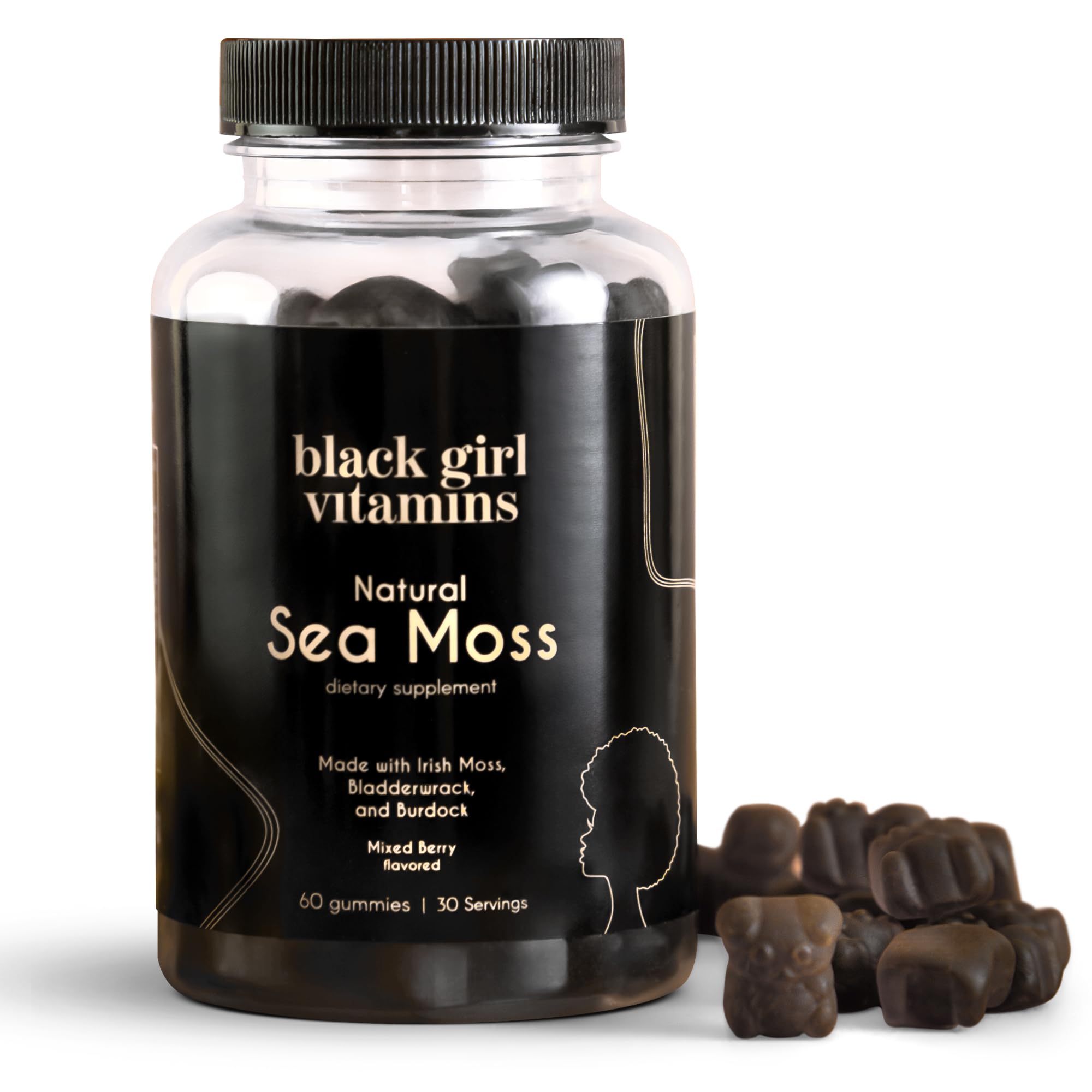 Black Girl Vitamins Sea Moss Gummies front view with packaging