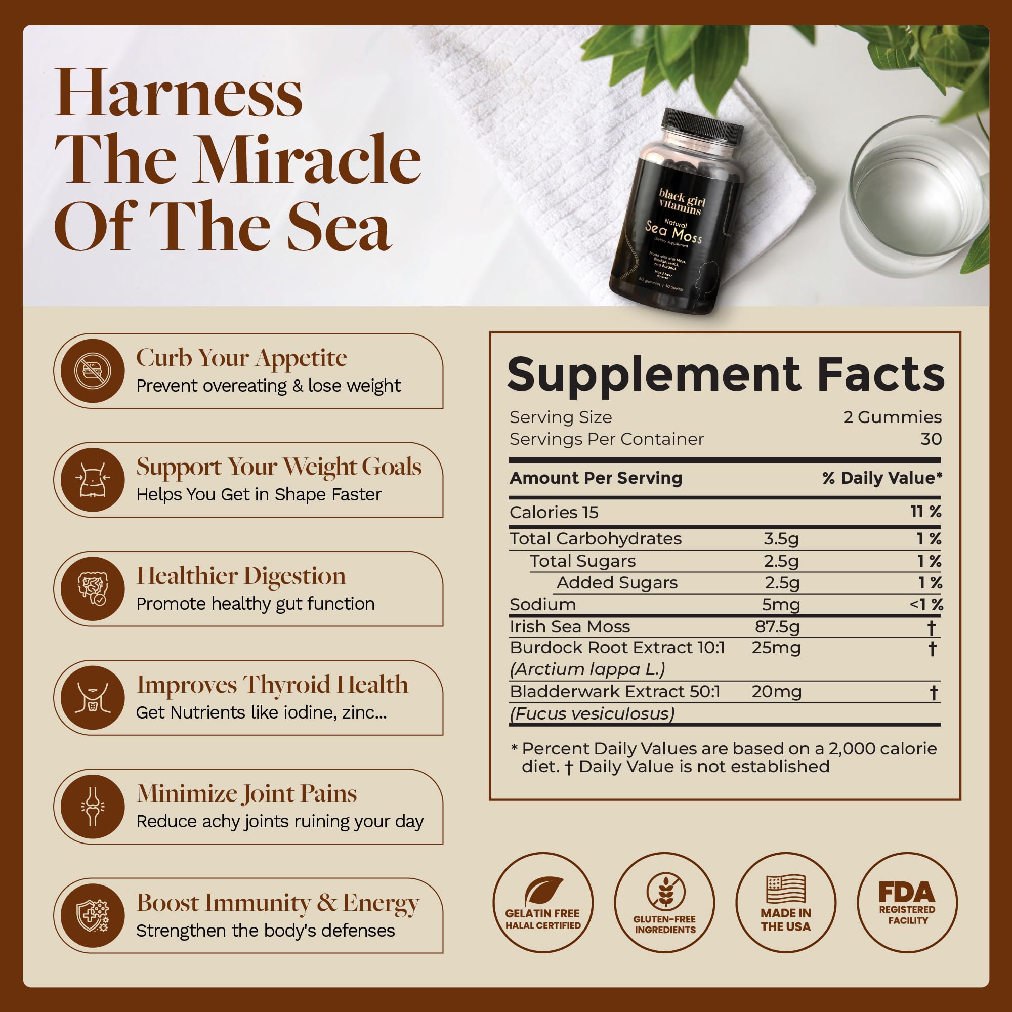 Black Girl Vitamins Sea Moss Gummies lifestyle shot with fruits