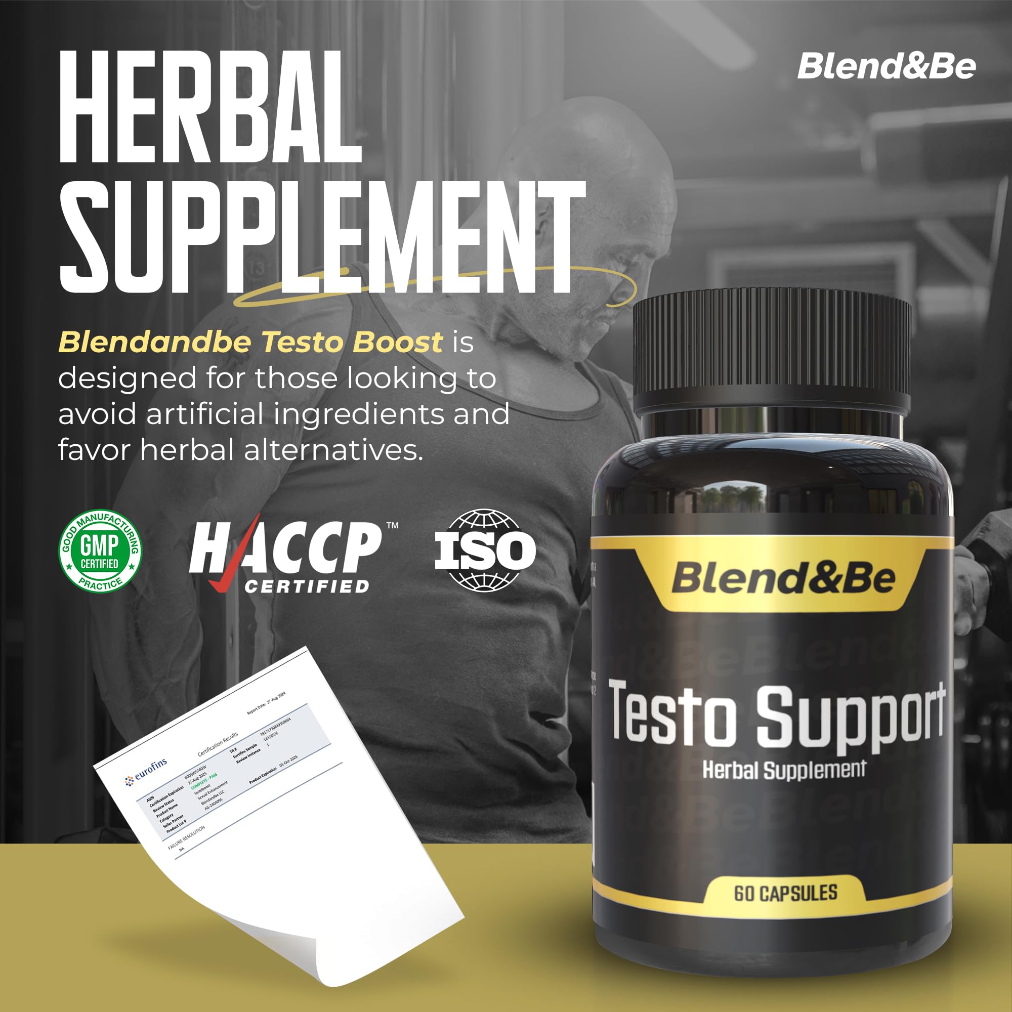 Blend&Be Testo Support 50g lifestyle scene with herbal ingredients