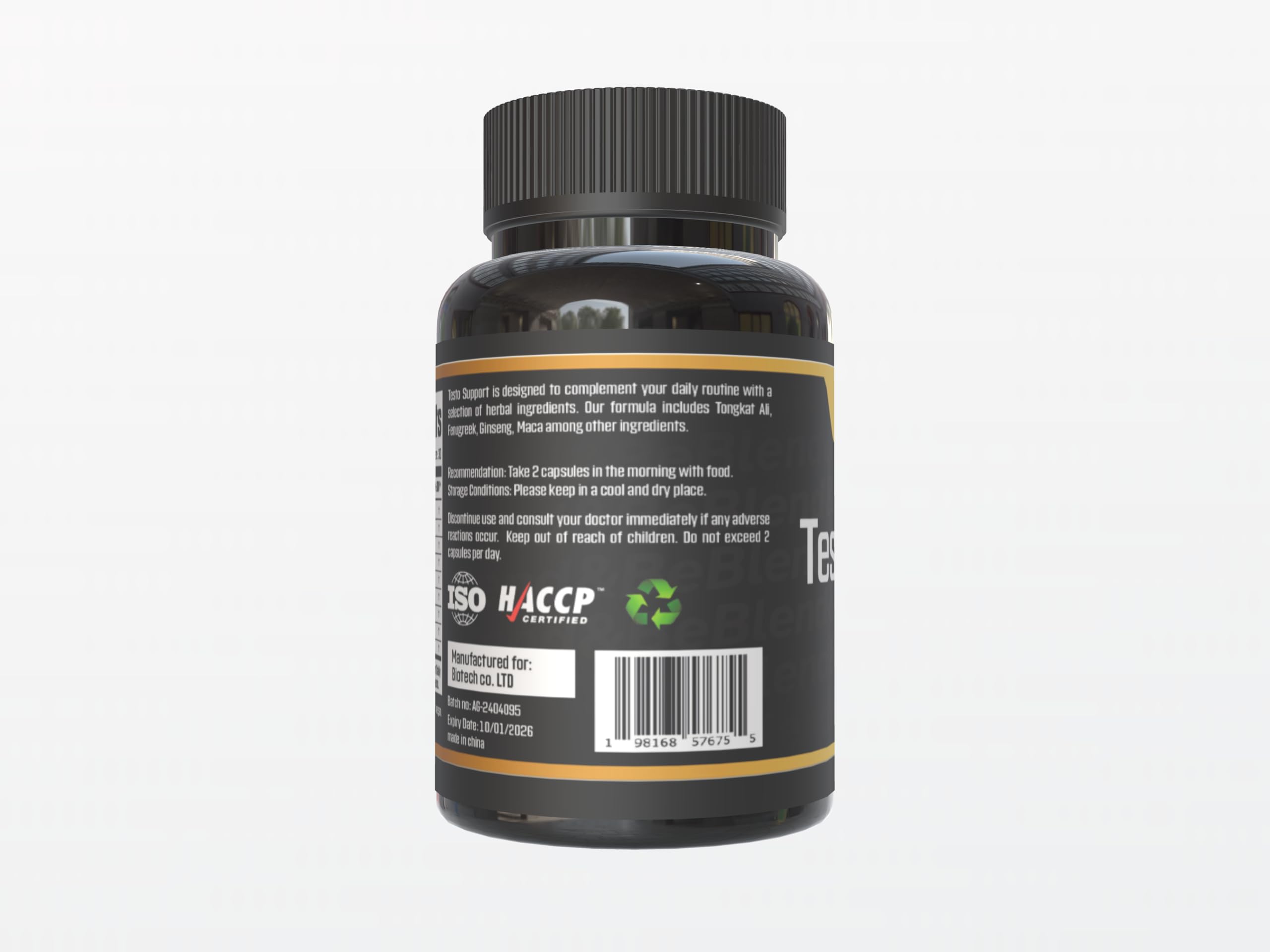 Blend&Be Testo Support 50g packaging on a wooden table